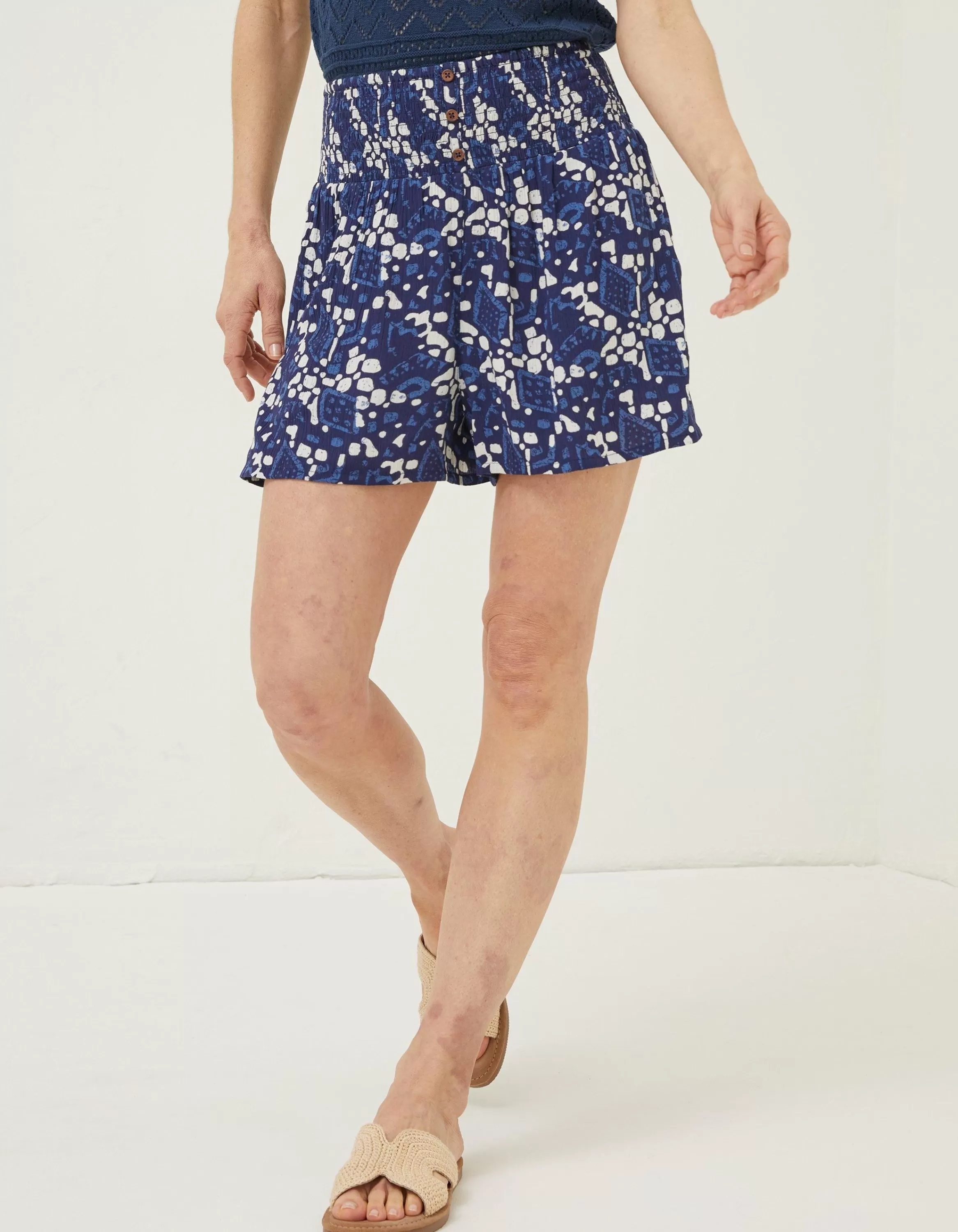 Cheap FatFace Shirred Geo Batik Shorts Navy