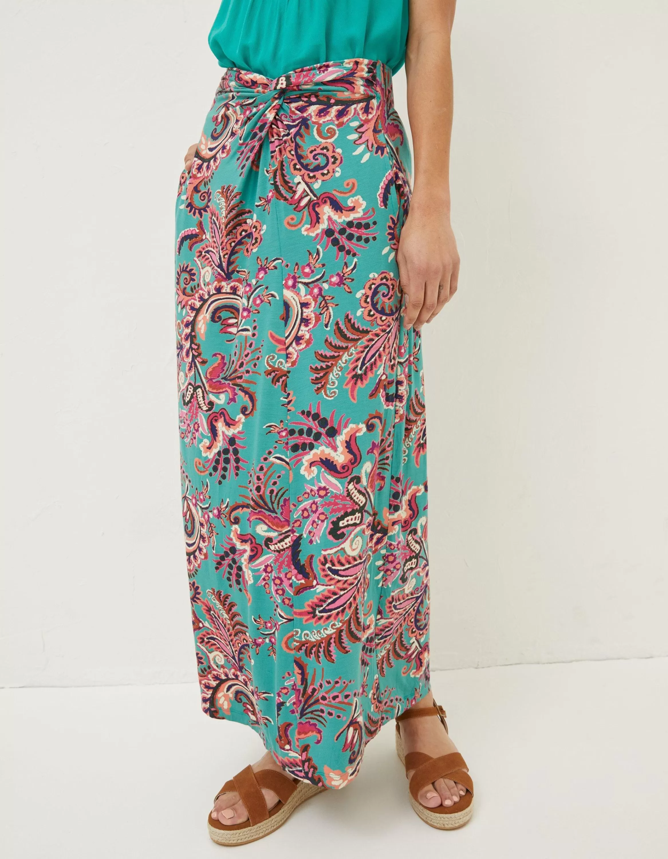 Clearance FatFace Shona Festival Jersey Maxi Skirt Teal Green