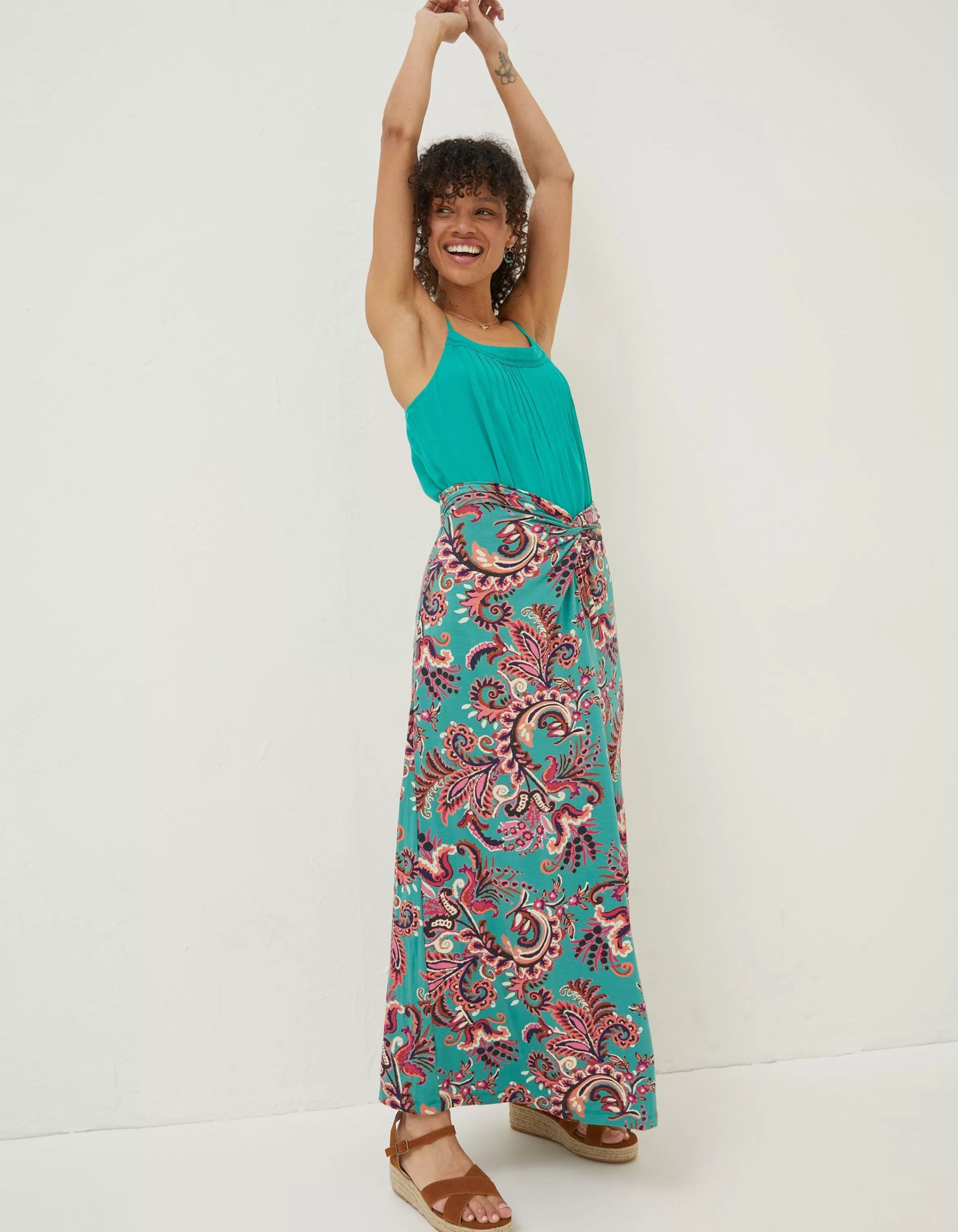 Clearance FatFace Shona Festival Jersey Maxi Skirt Teal Green