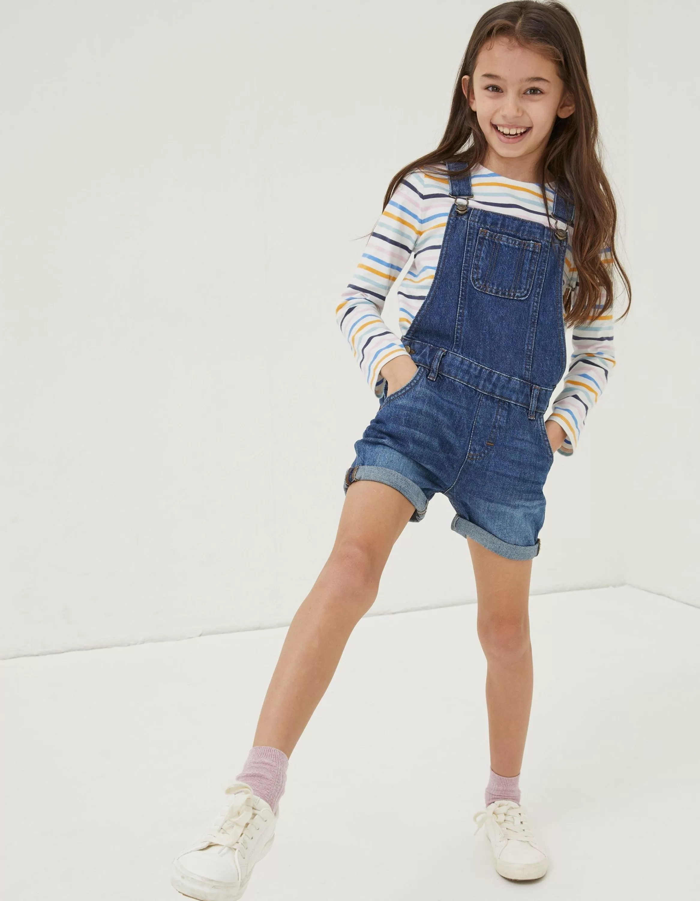 Fashion FatFace Shortie Dungarees Vintage Blue