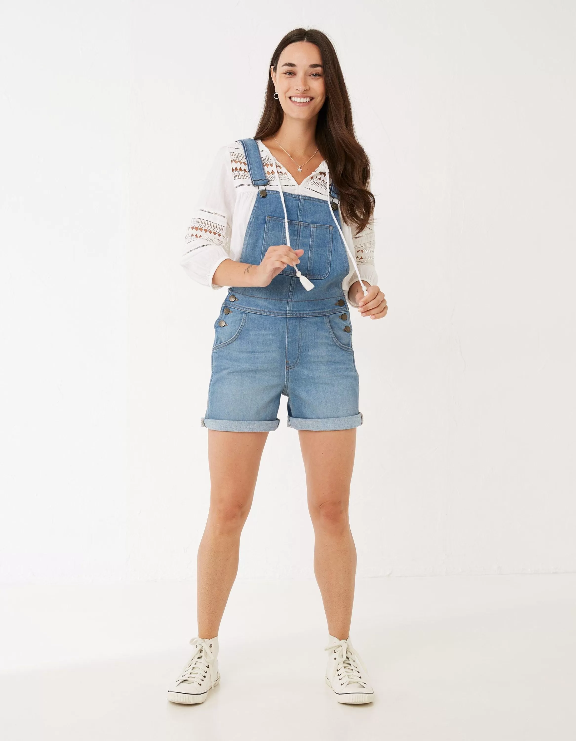 Clearance FatFace Shortie Dungarees Light Wash