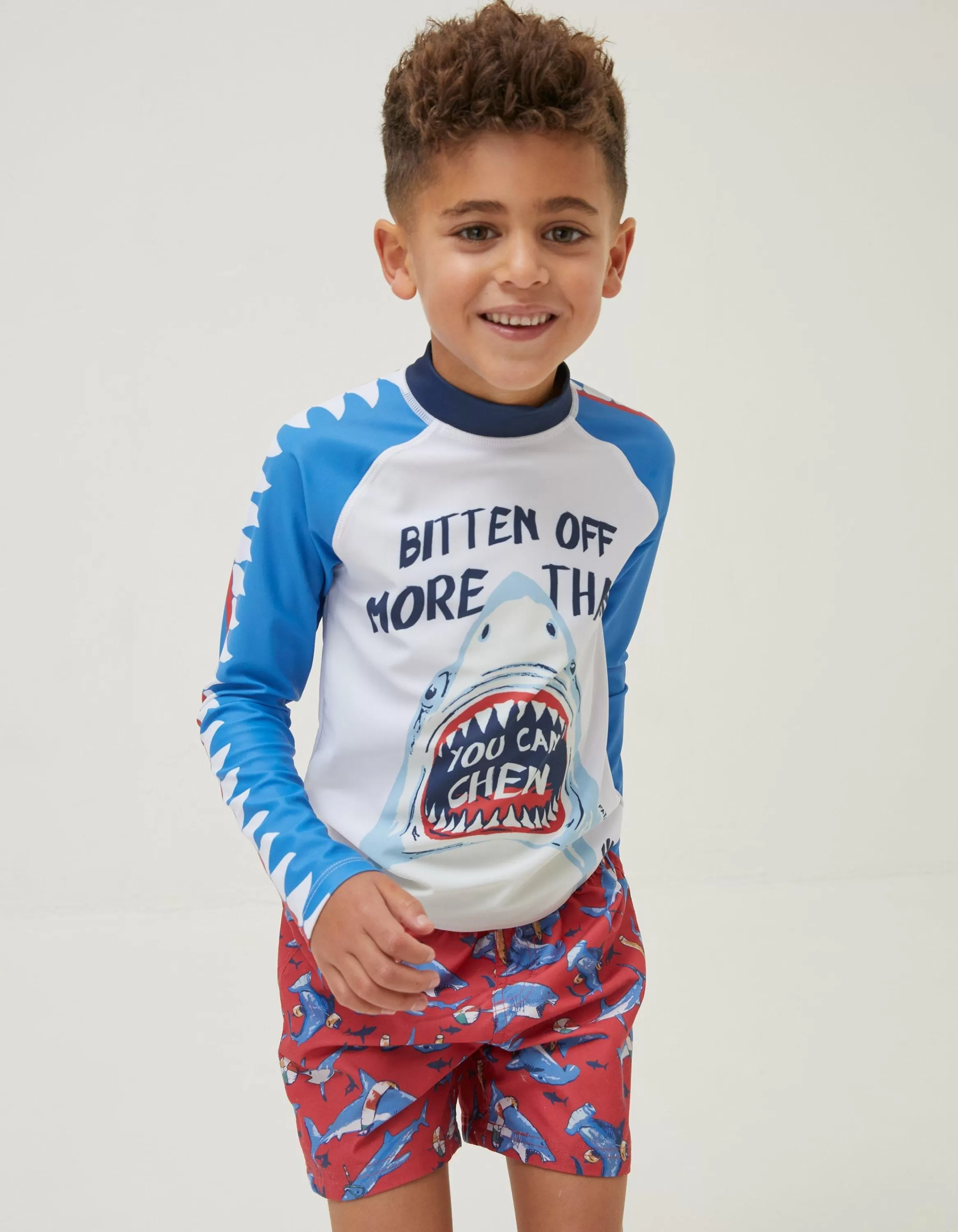 Store FatFace Sidney The Shark Rash Vest Natural White