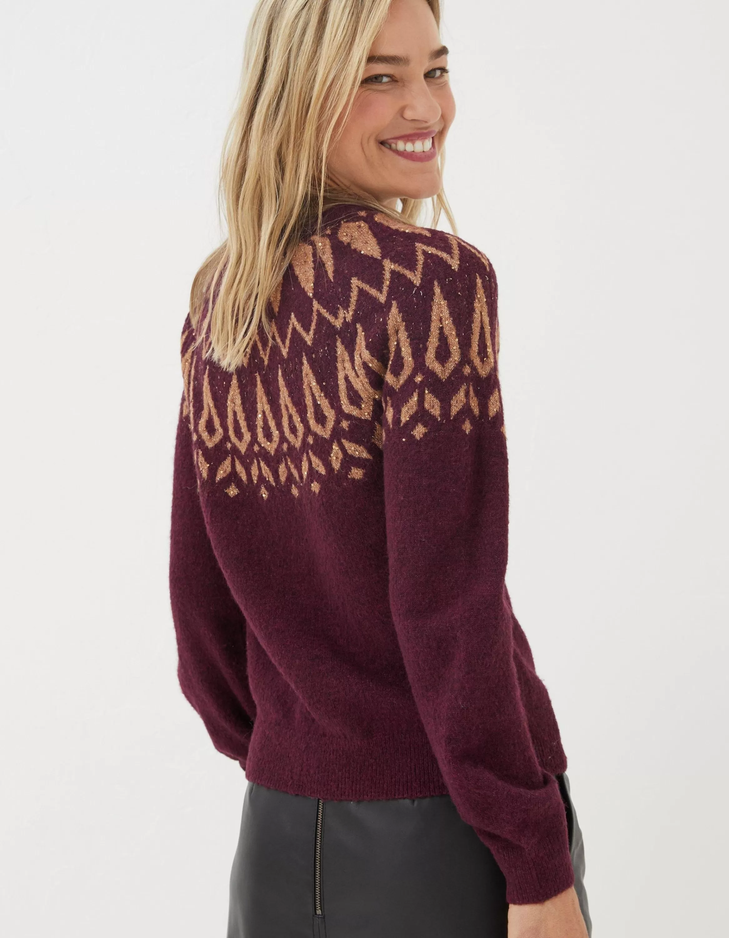 Flash Sale FatFace Silve Fairisle Sparkle Jumper Plum