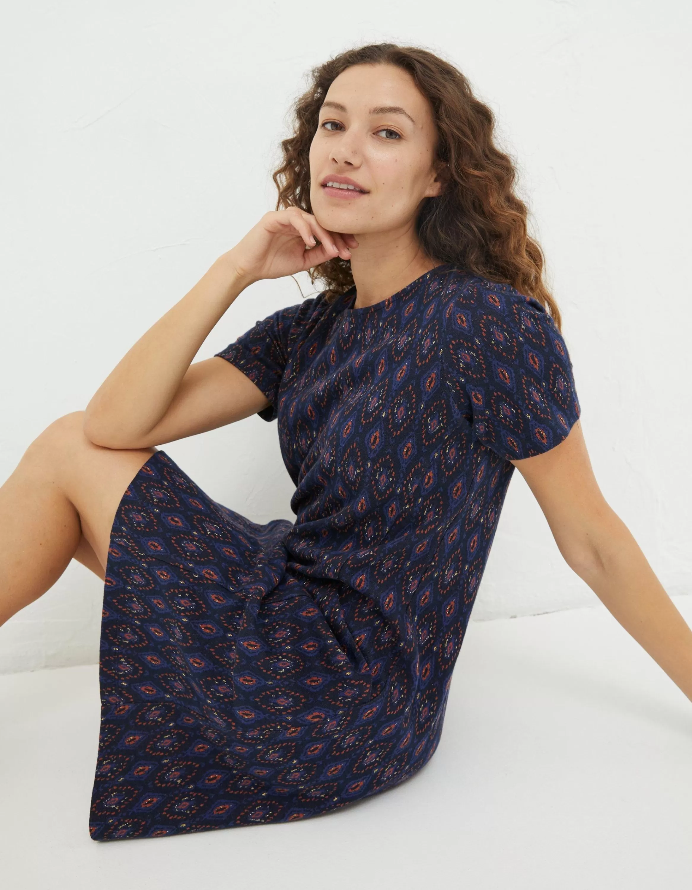 Clearance FatFace Simone Jacquard Dress Dark Navy