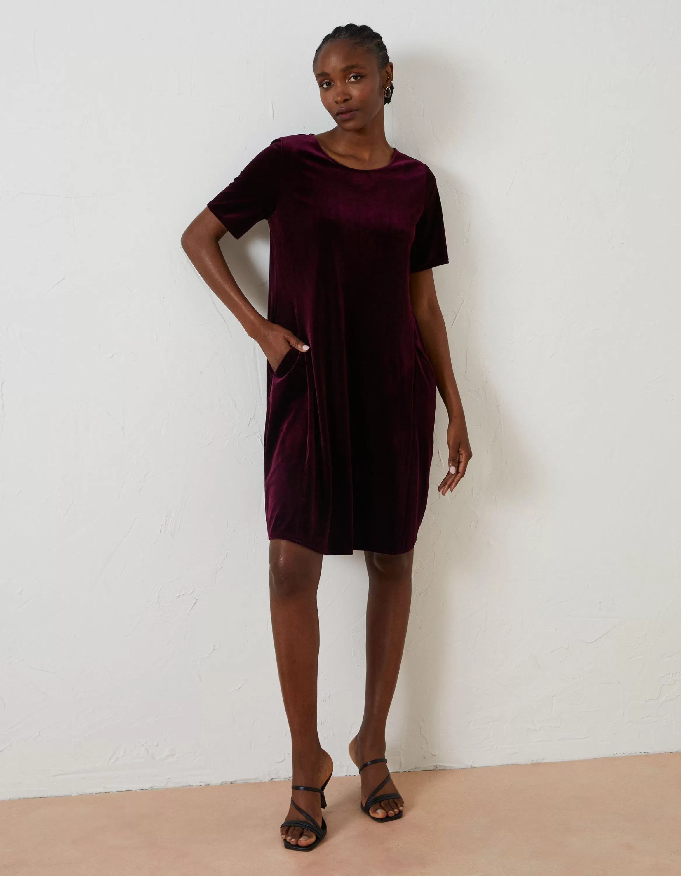 Cheap FatFace Simone Velvet Dress Dark Plum