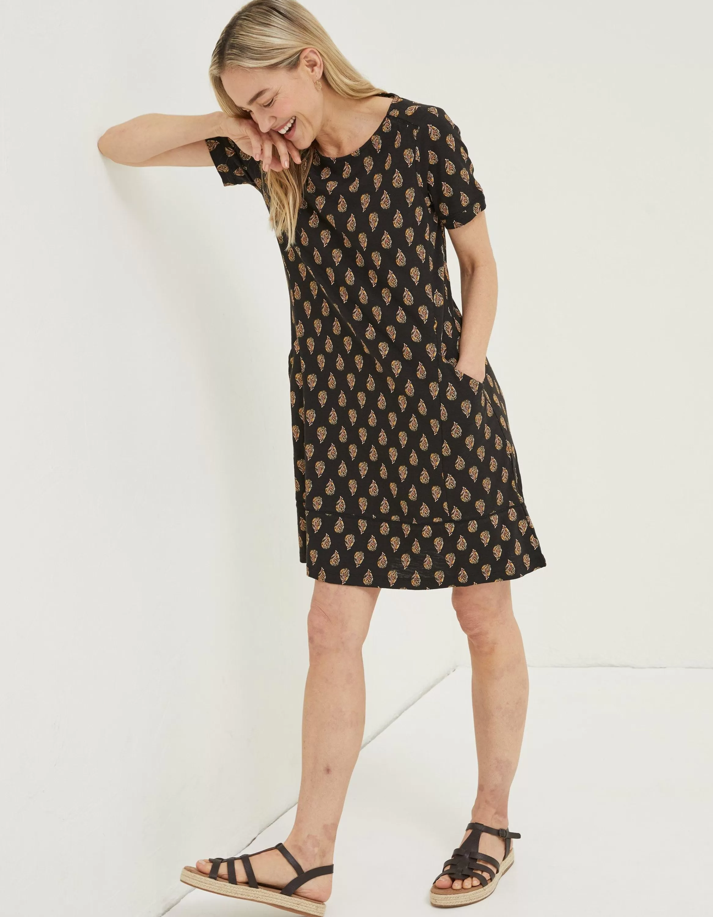 Fashion FatFace Simone Woodblock Jersey Dress Black