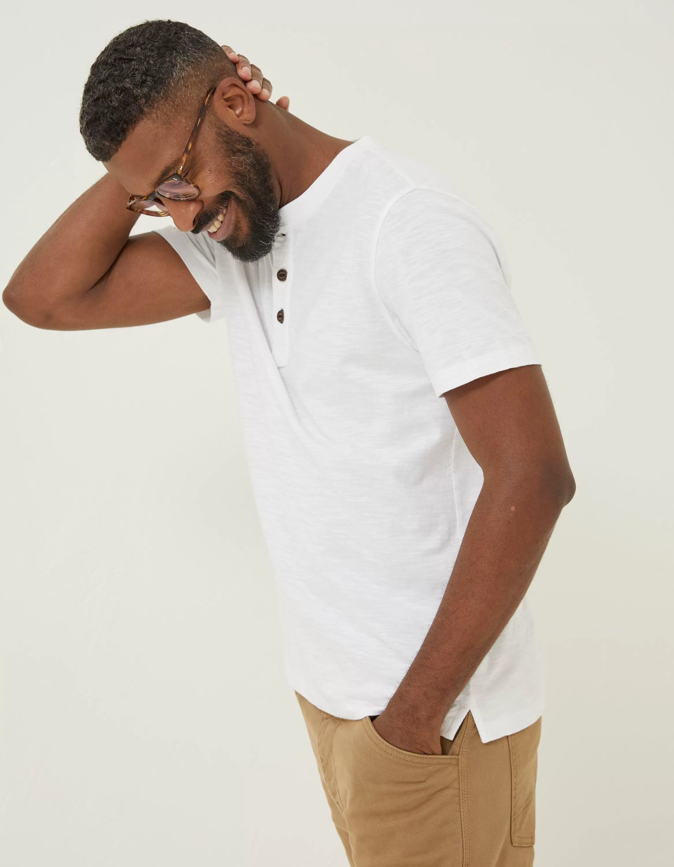 Discount FatFace Slub Henley T-Shirt White