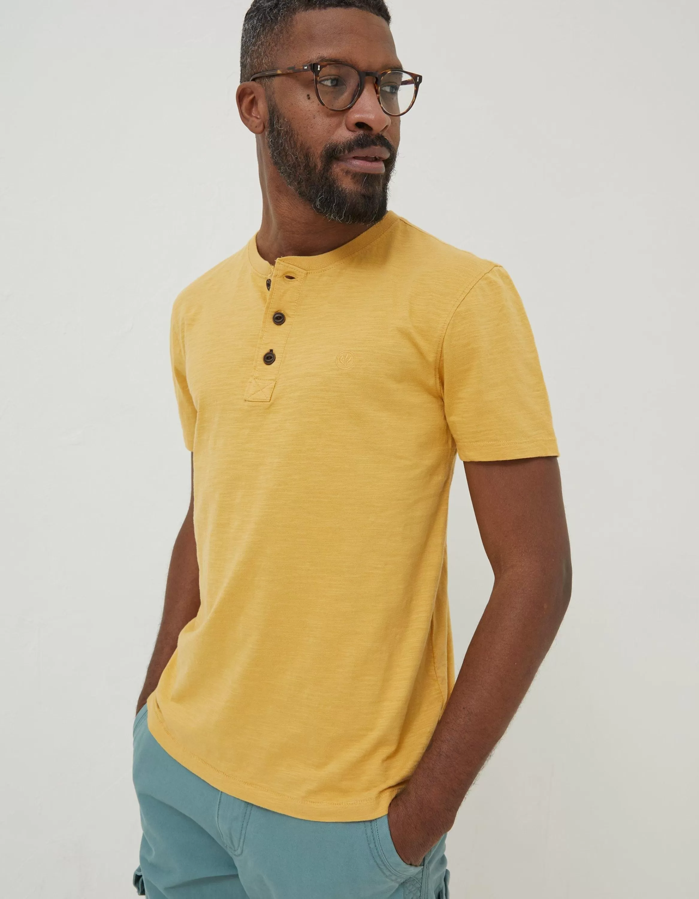 Best FatFace Slub Henley T-Shirt Yellow