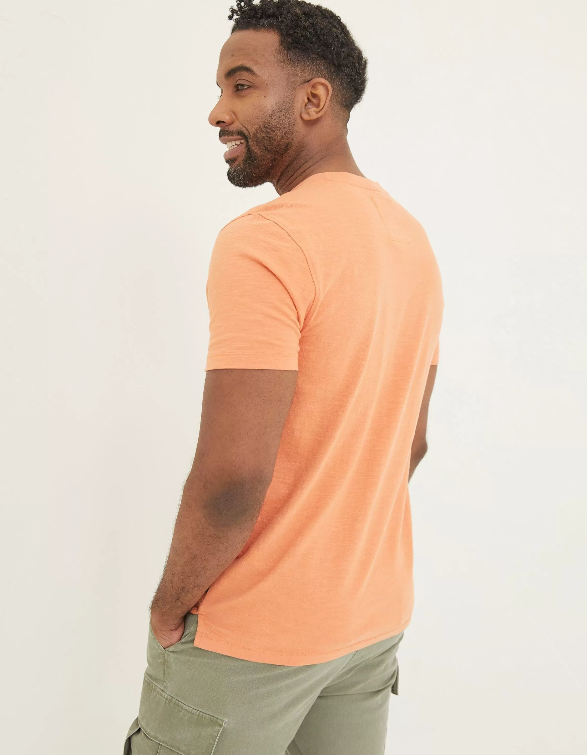 Store FatFace Slub Henley T-Shirt Dusky Orange