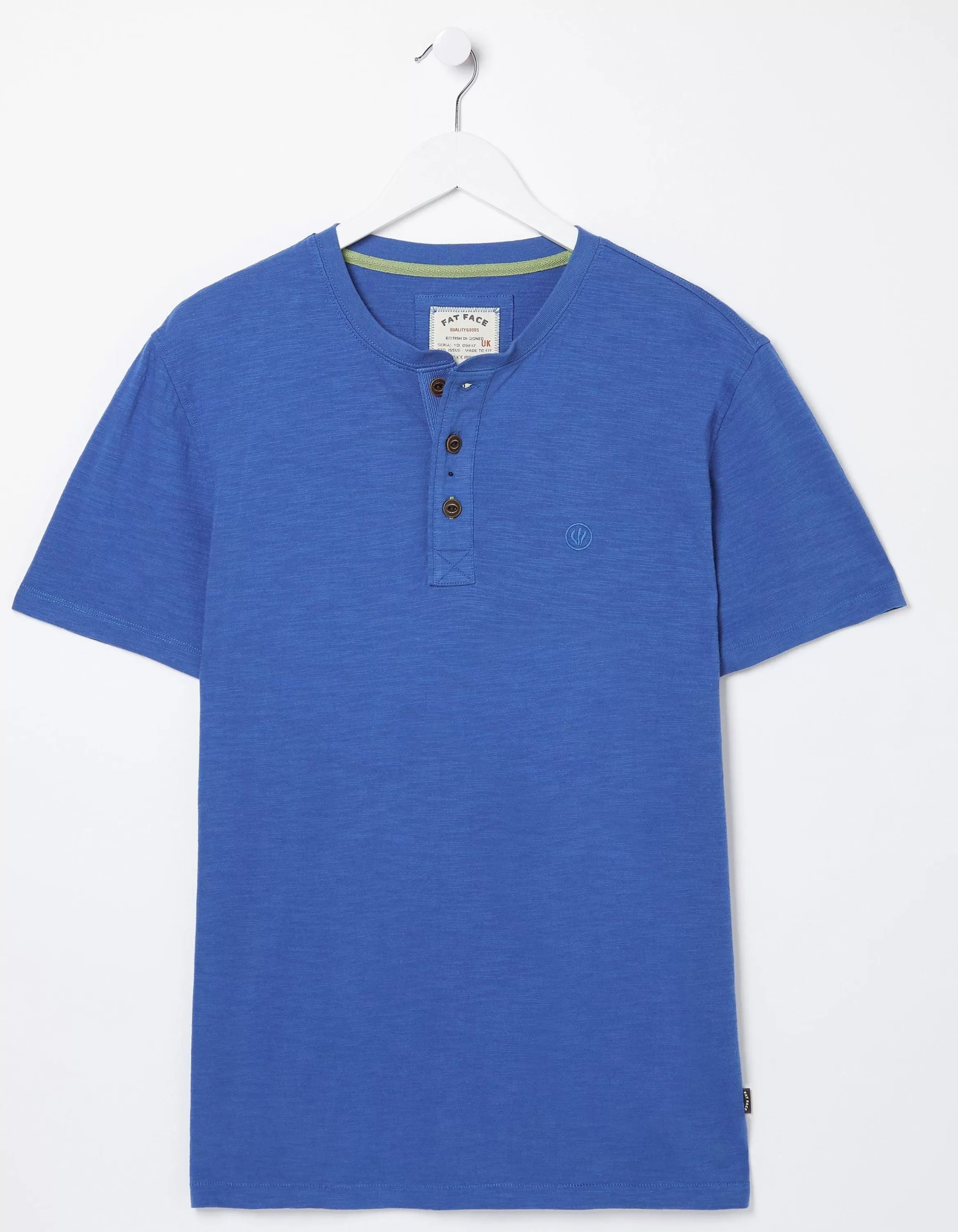 New FatFace Slub Henley T-Shirt Cobalt Blue