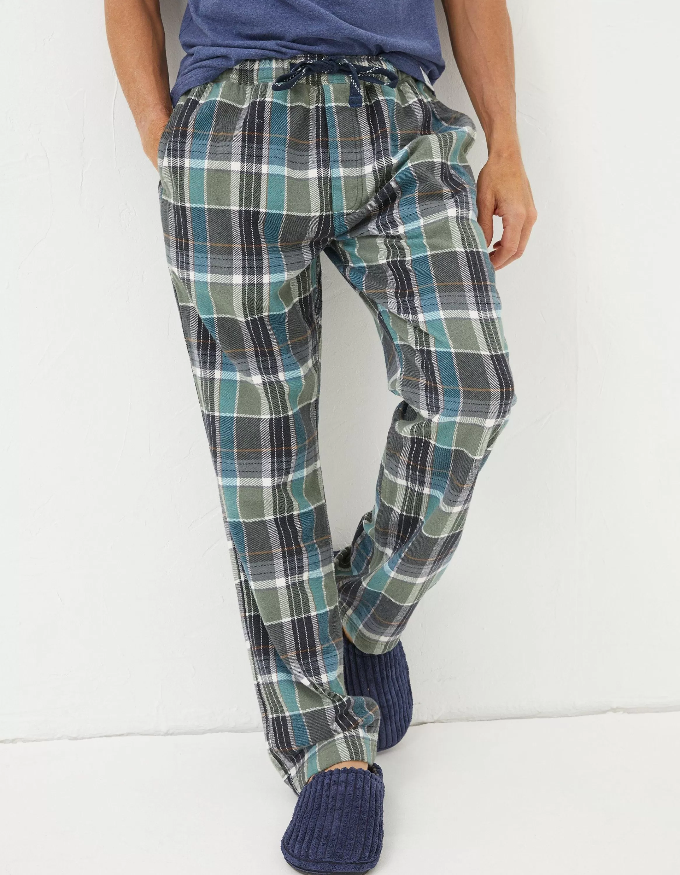 Cheap FatFace Southsea Checked Pyjama Bottoms Khaki Green