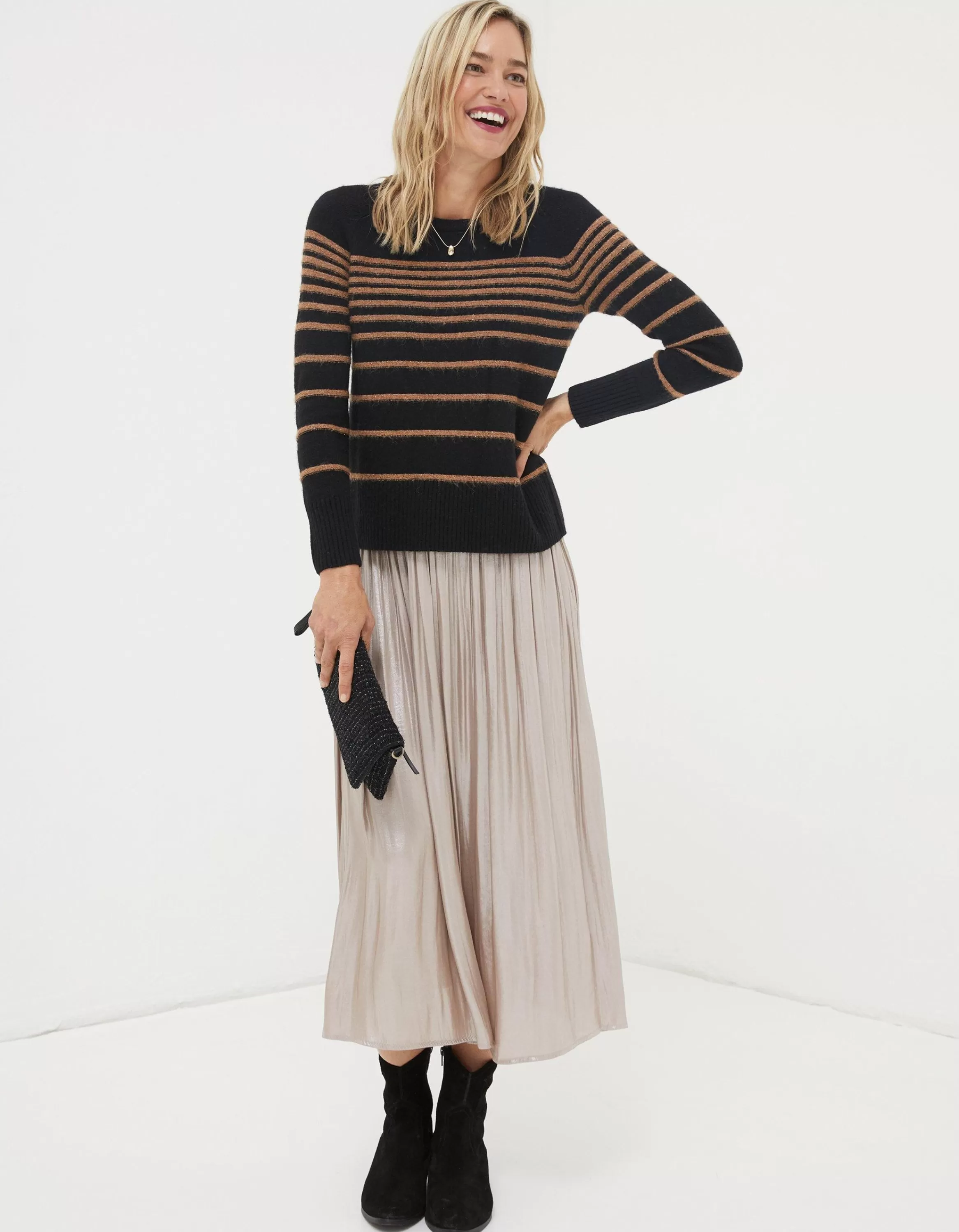 Fashion FatFace Sparkle Stripe Jumper Black