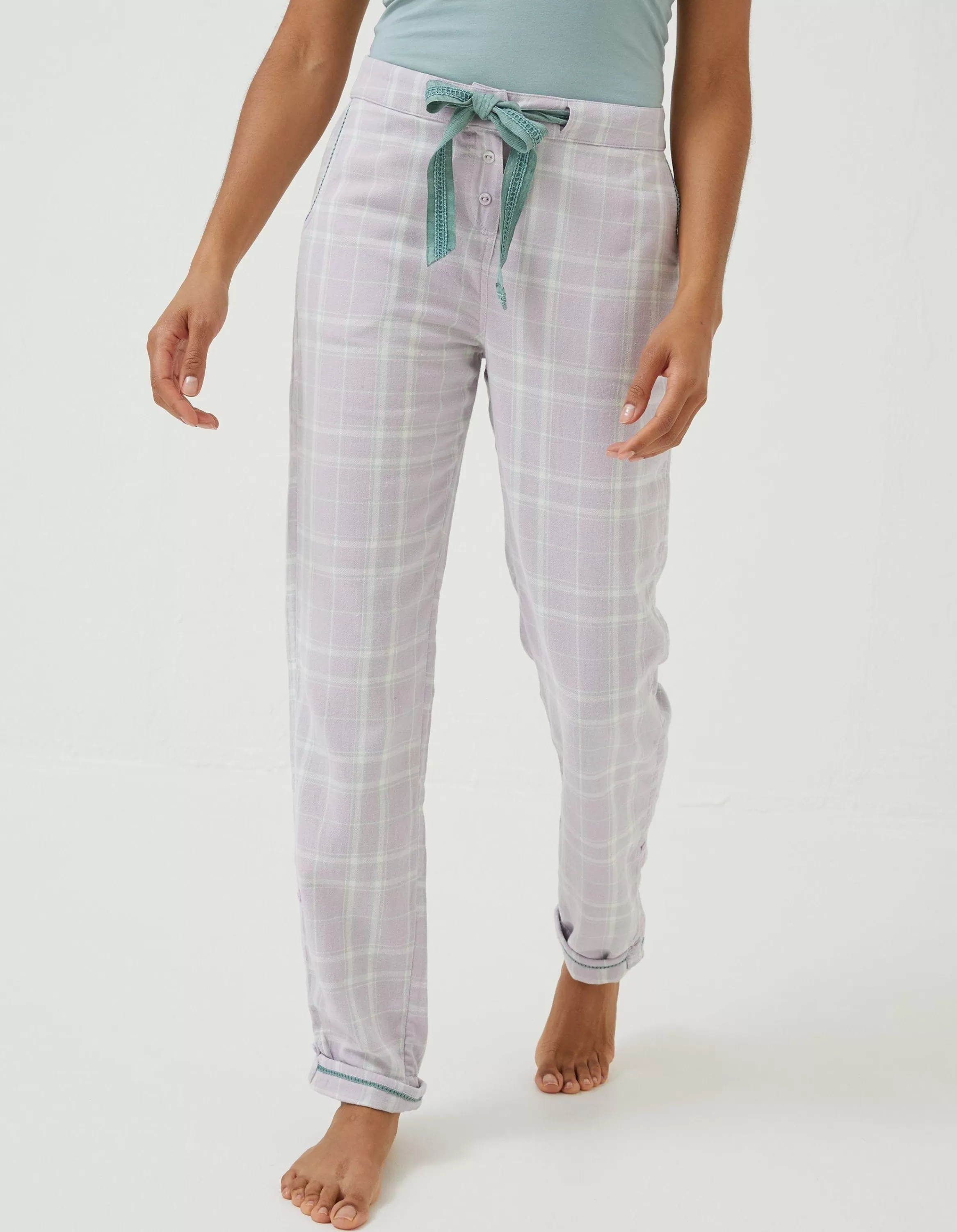 Shop FatFace Spring Check Pants Lilac