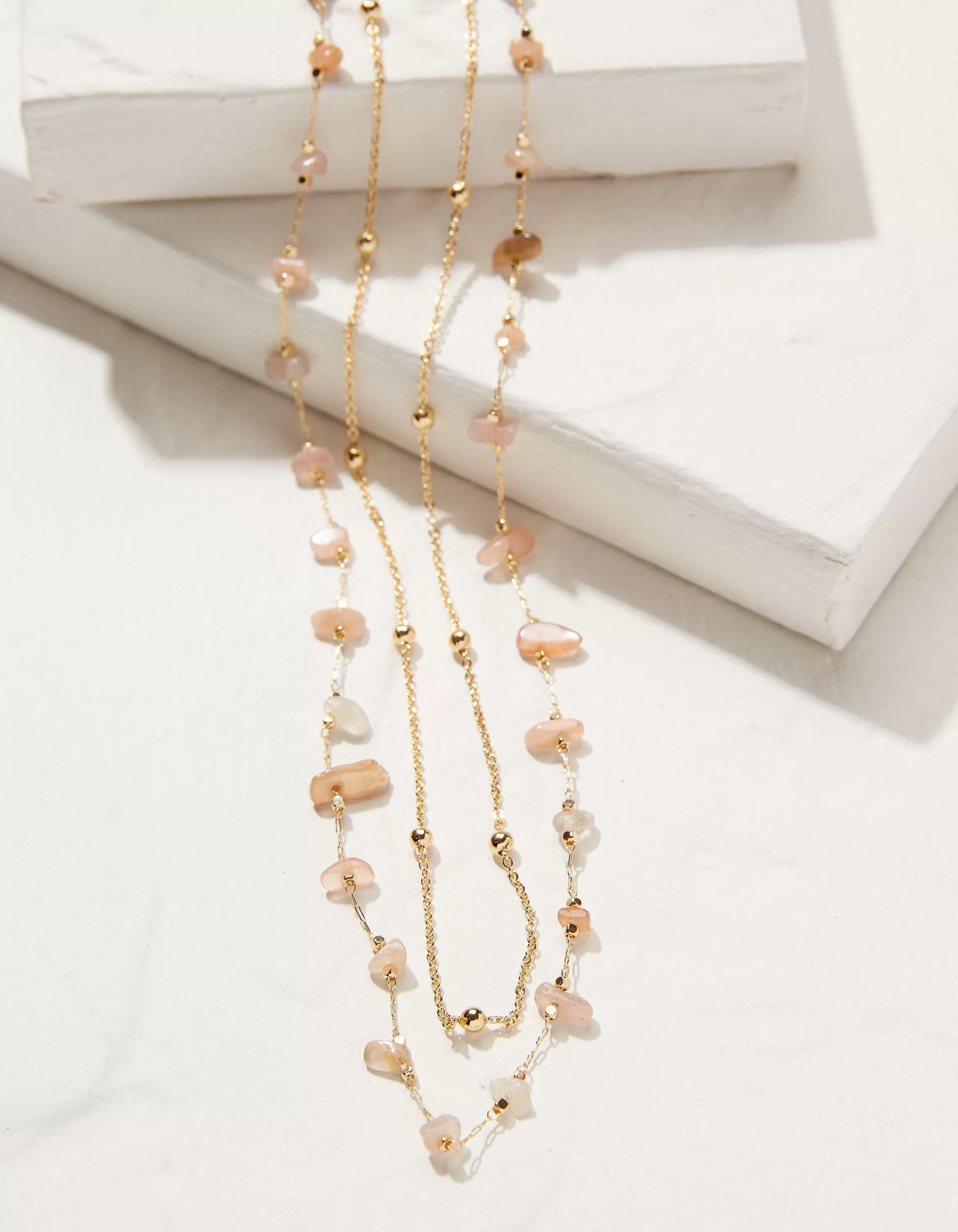 Cheap FatFace Stone Layered Necklace Pink