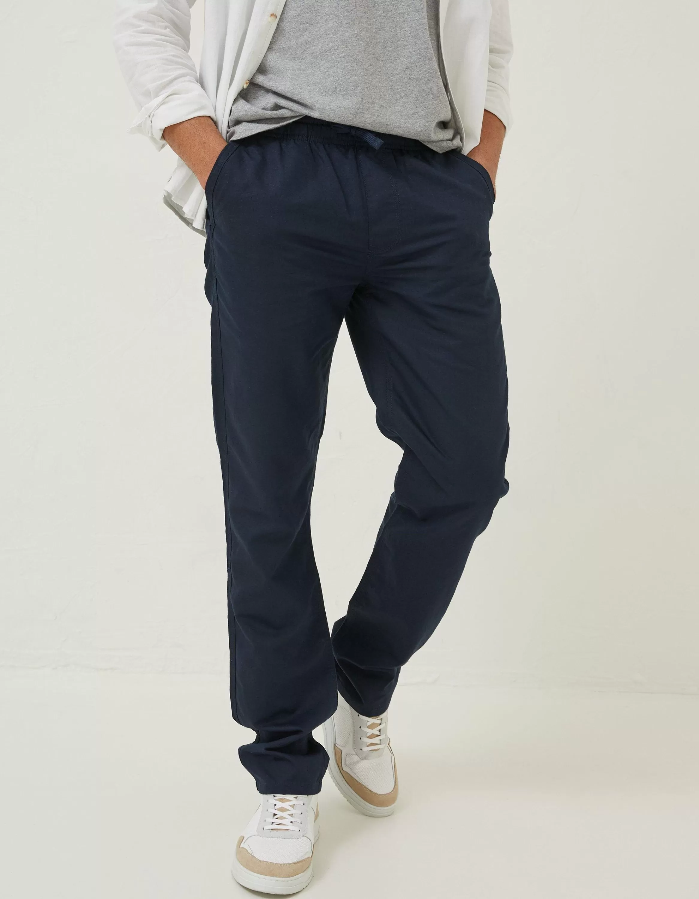 Flash Sale FatFace Straight Cotton Linen Trousers Navy