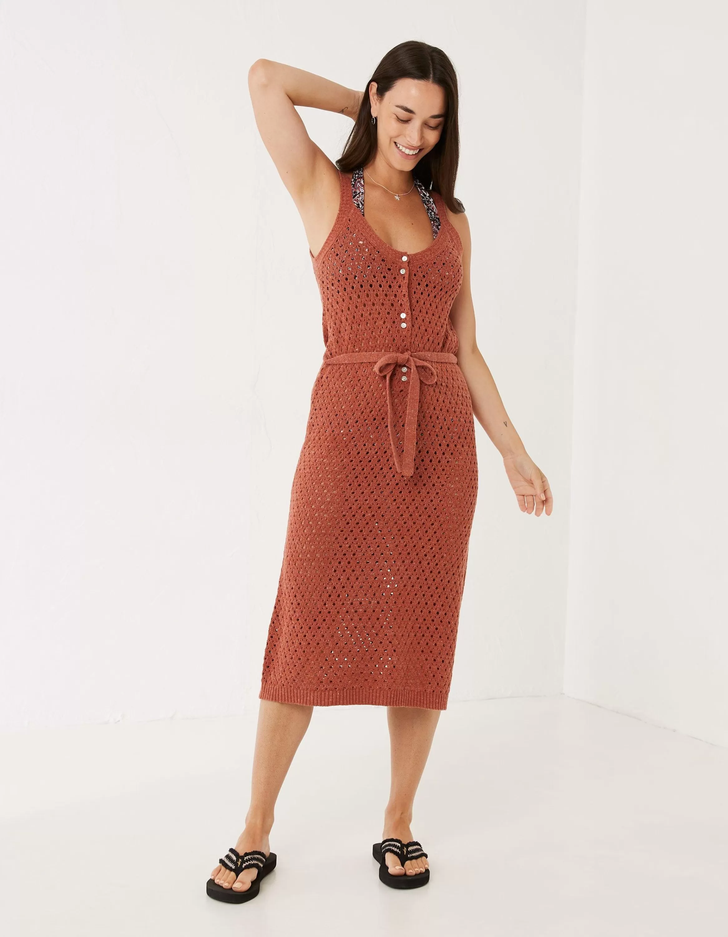 Fashion FatFace Strappy Beach Dress Rust Orange