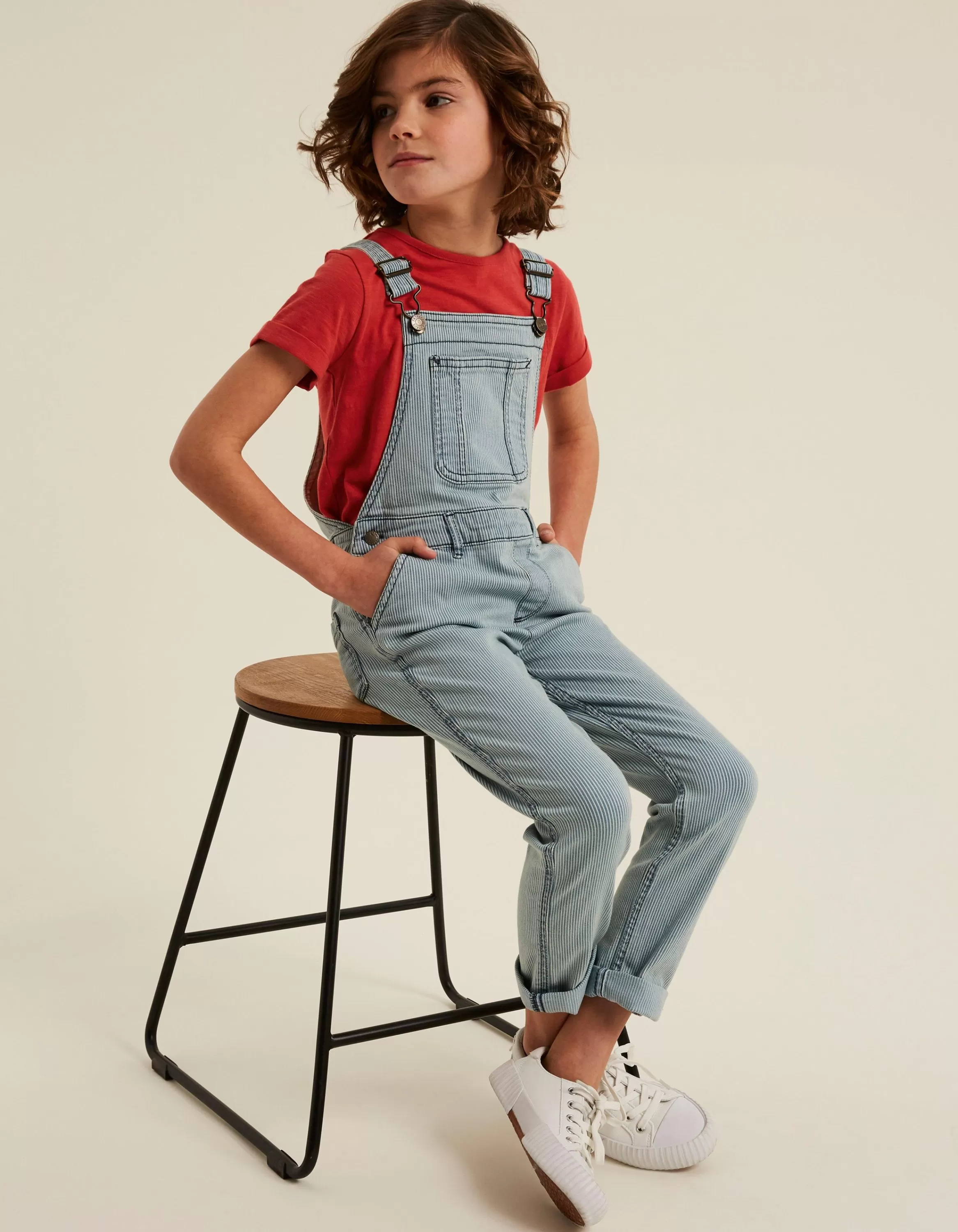 Best Sale FatFace Stripe Denim Dungarees Ecru