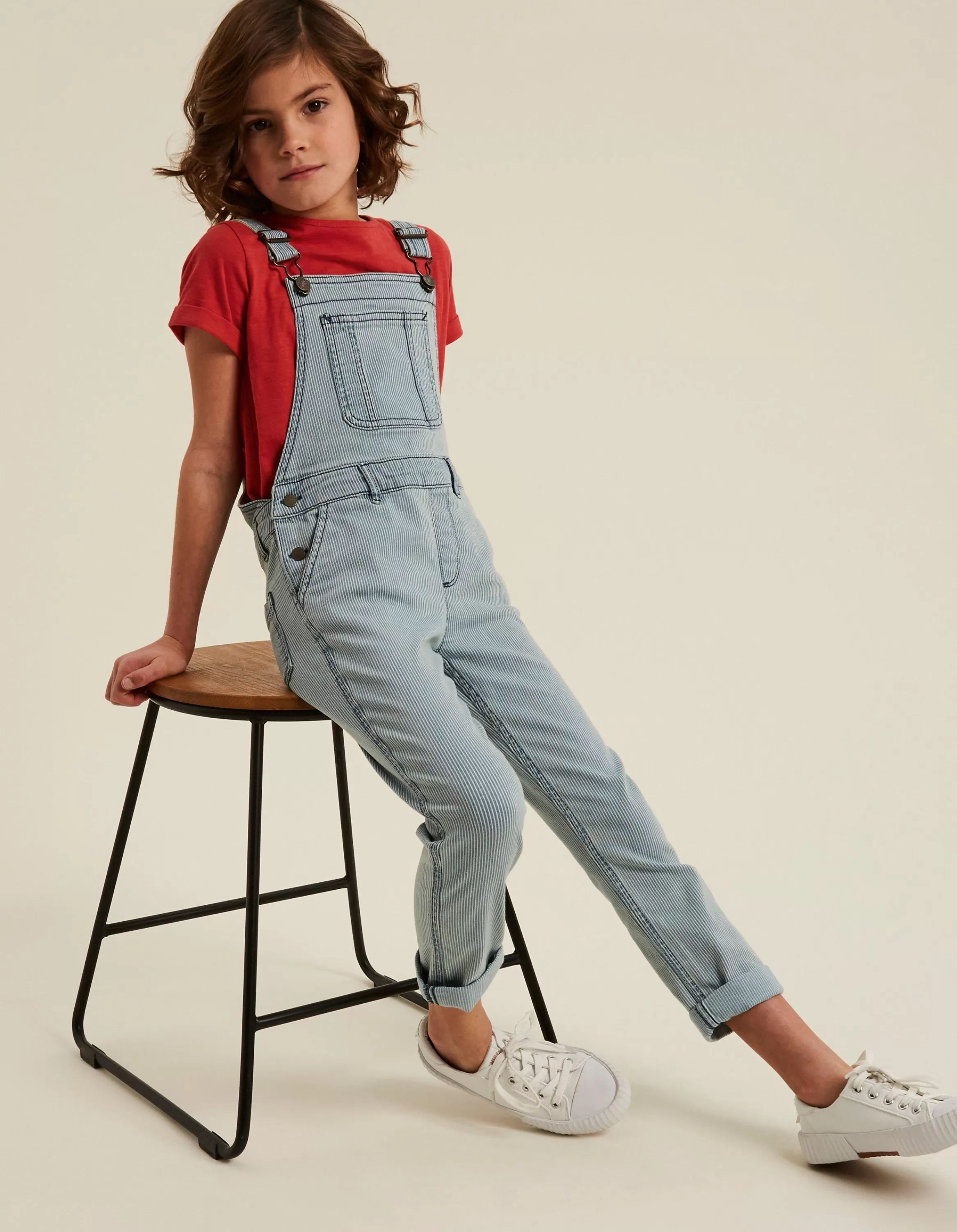 Best Sale FatFace Stripe Denim Dungarees Ecru