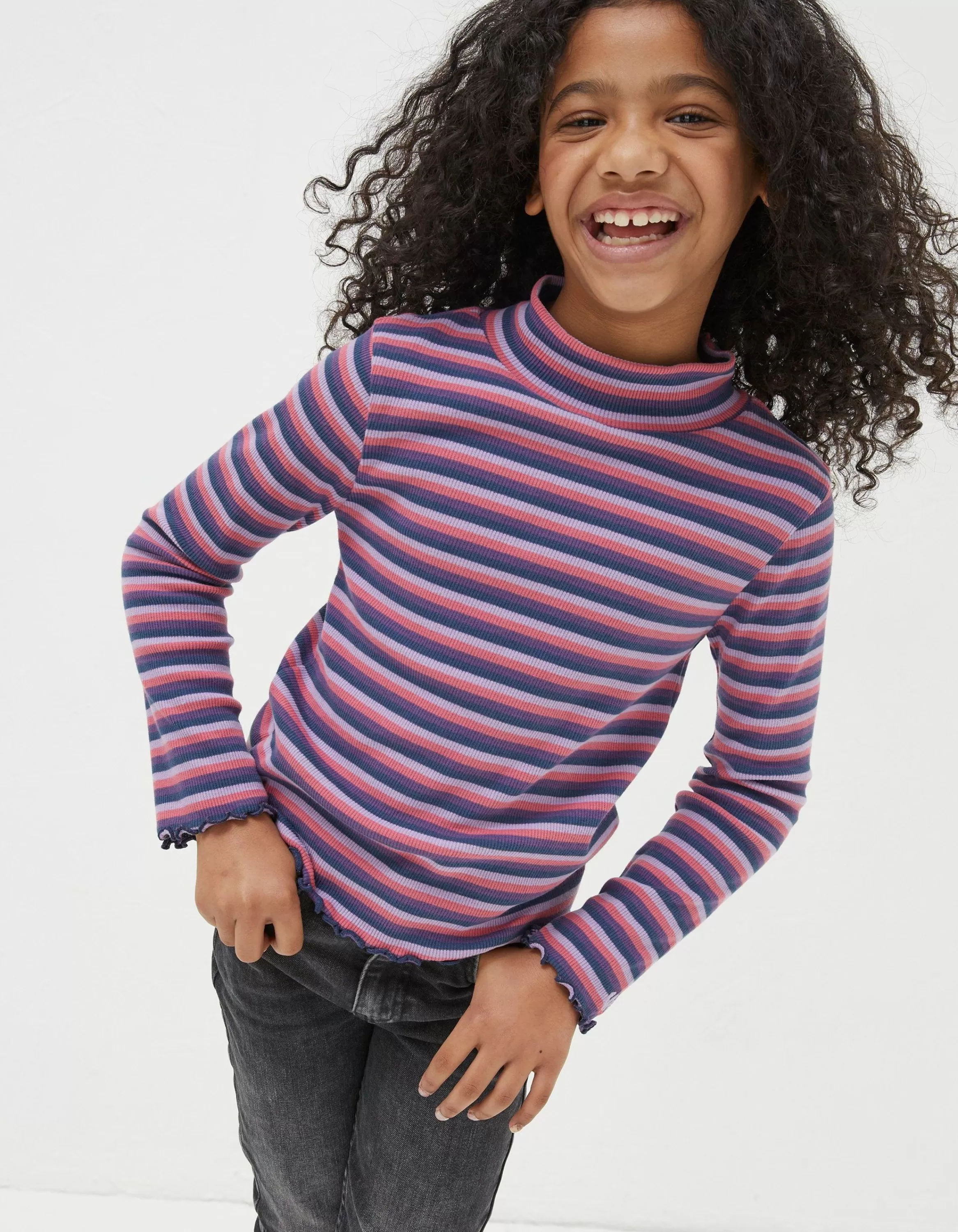 Cheap FatFace Stripe Rollneck Jersey T-Shirt Pink