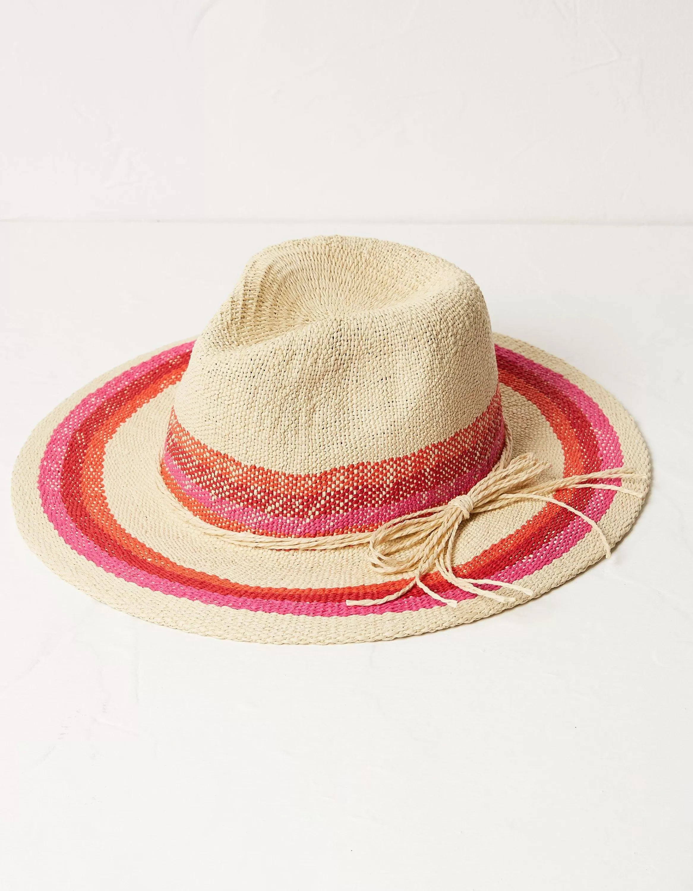 Discount FatFace Stripe Straw Fedora Hat Natural