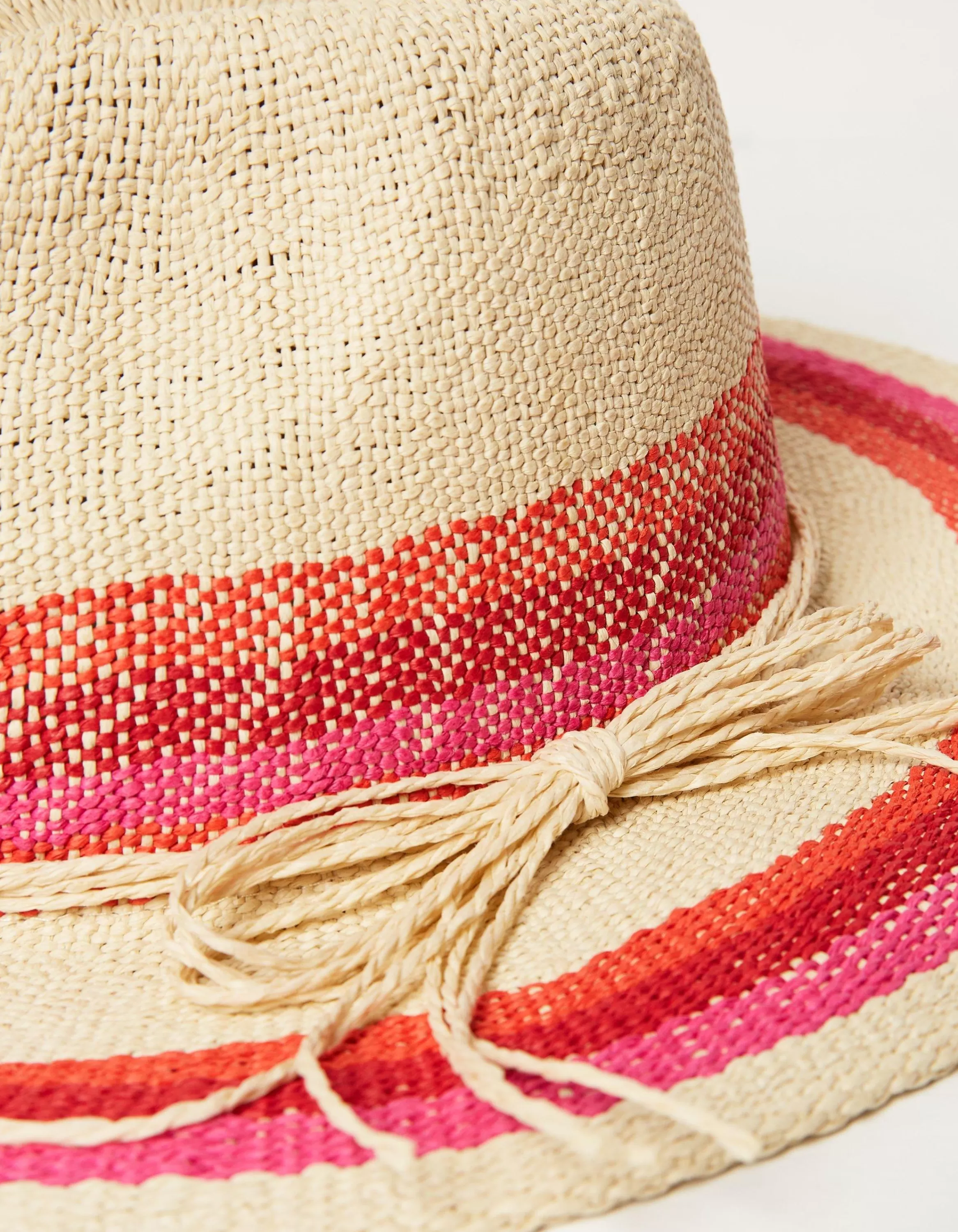 Discount FatFace Stripe Straw Fedora Hat Natural