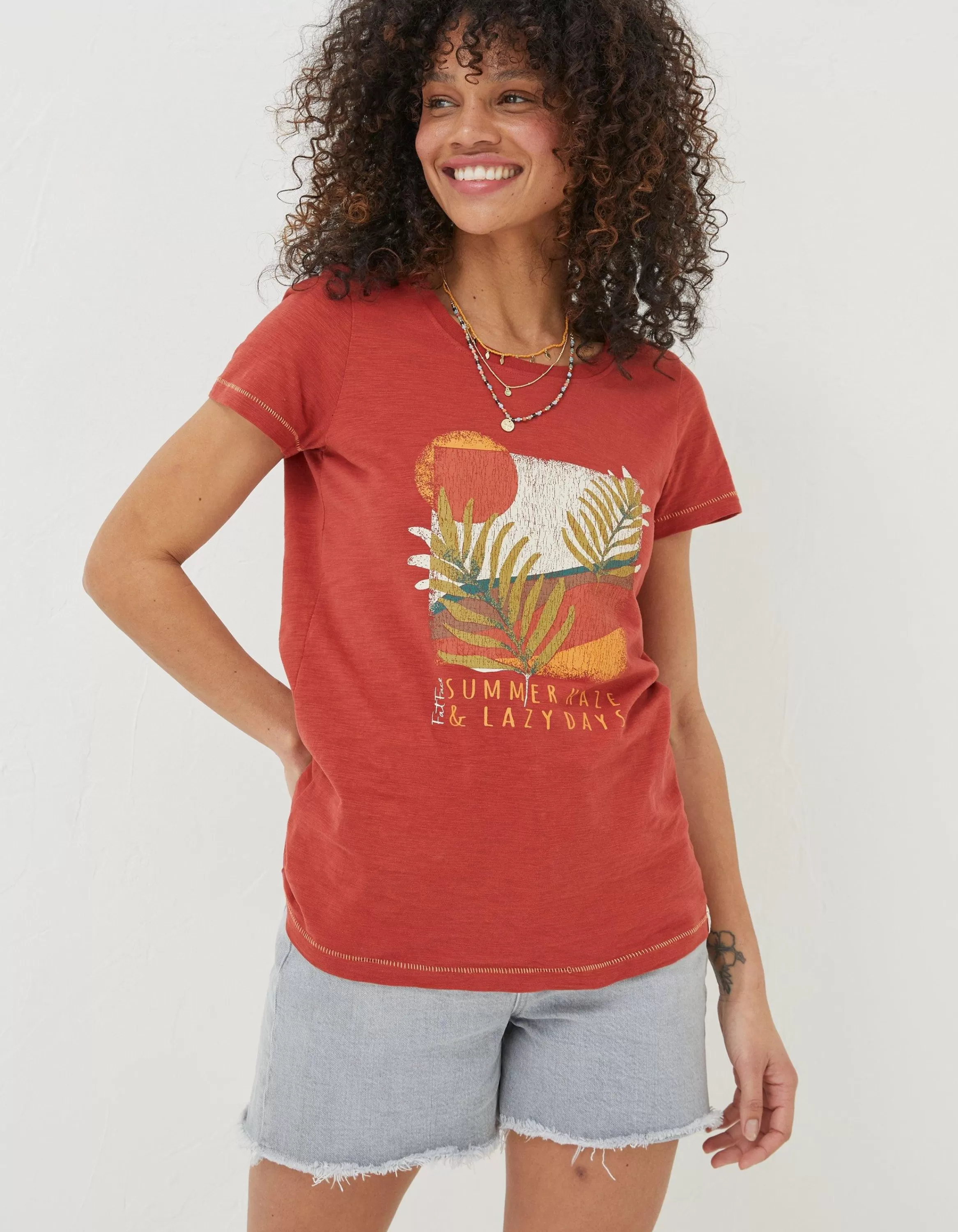 Clearance FatFace Summer Haze T-Shirt Rust Red