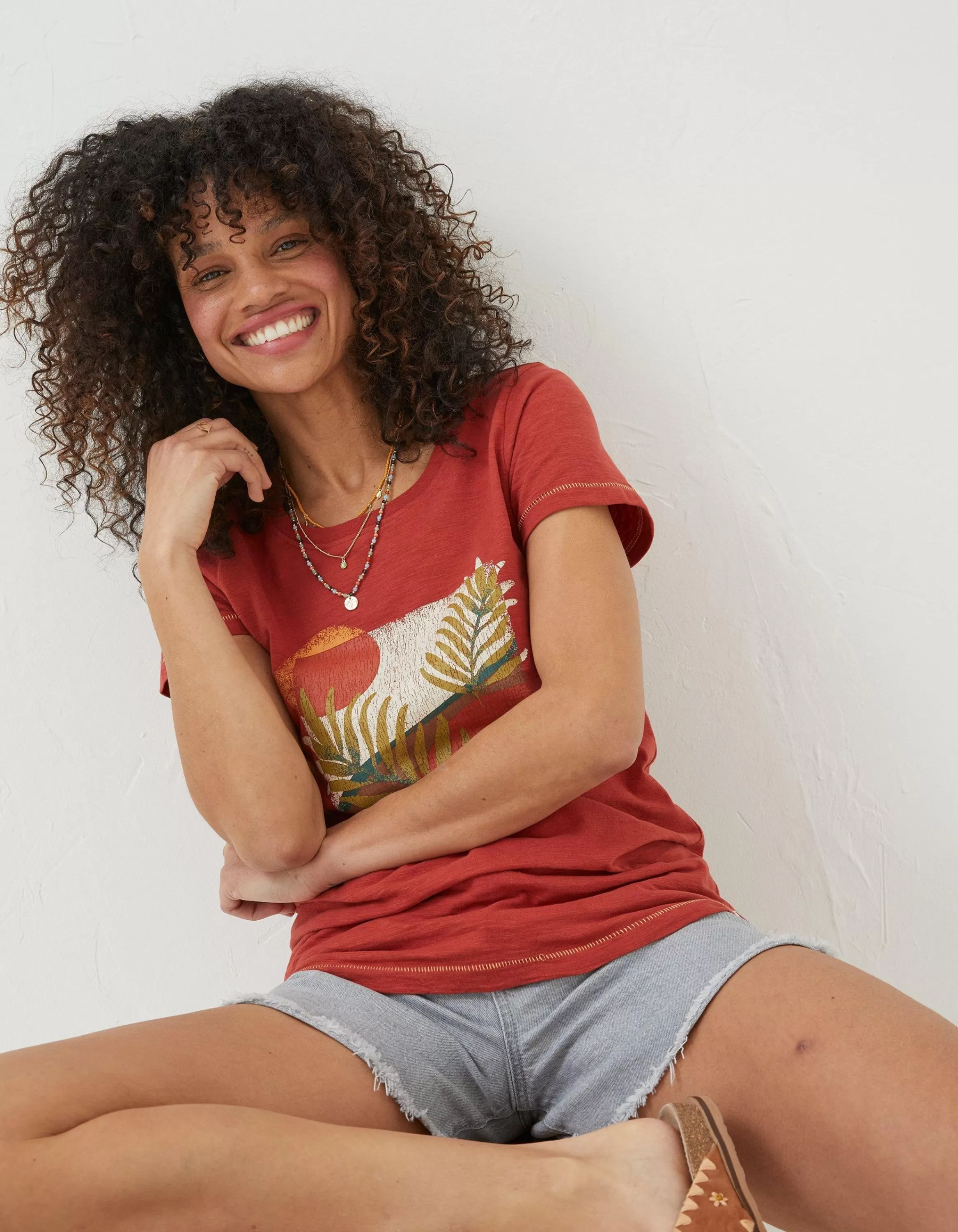 Clearance FatFace Summer Haze T-Shirt Rust Red