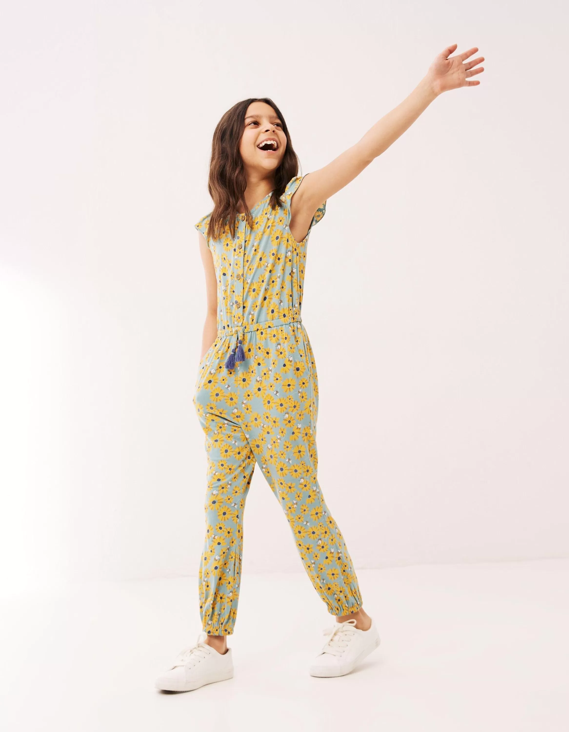 New FatFace Sunflower Print Jumpsuit Teal