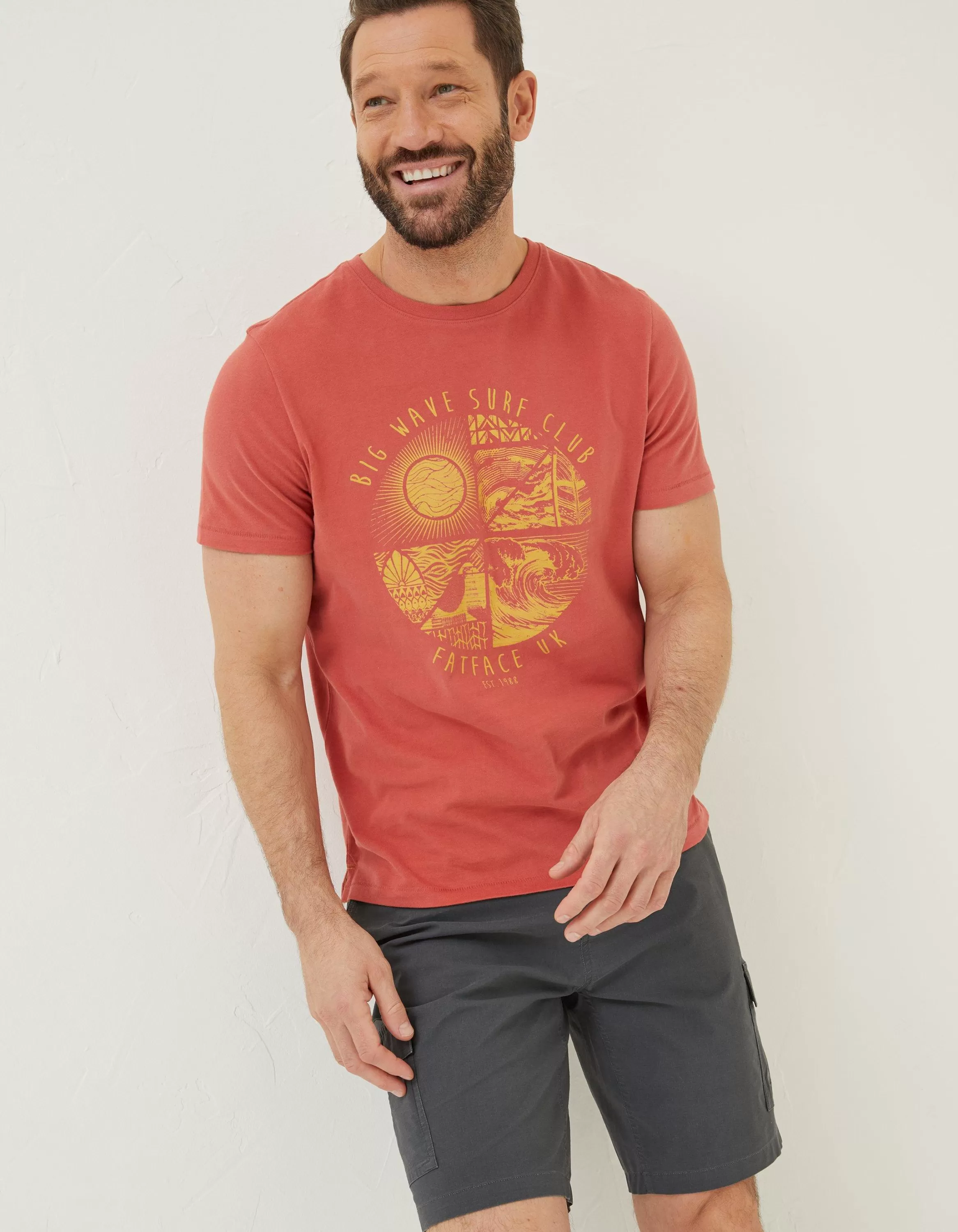 New FatFace Surf Club T-Shirt Rust Red