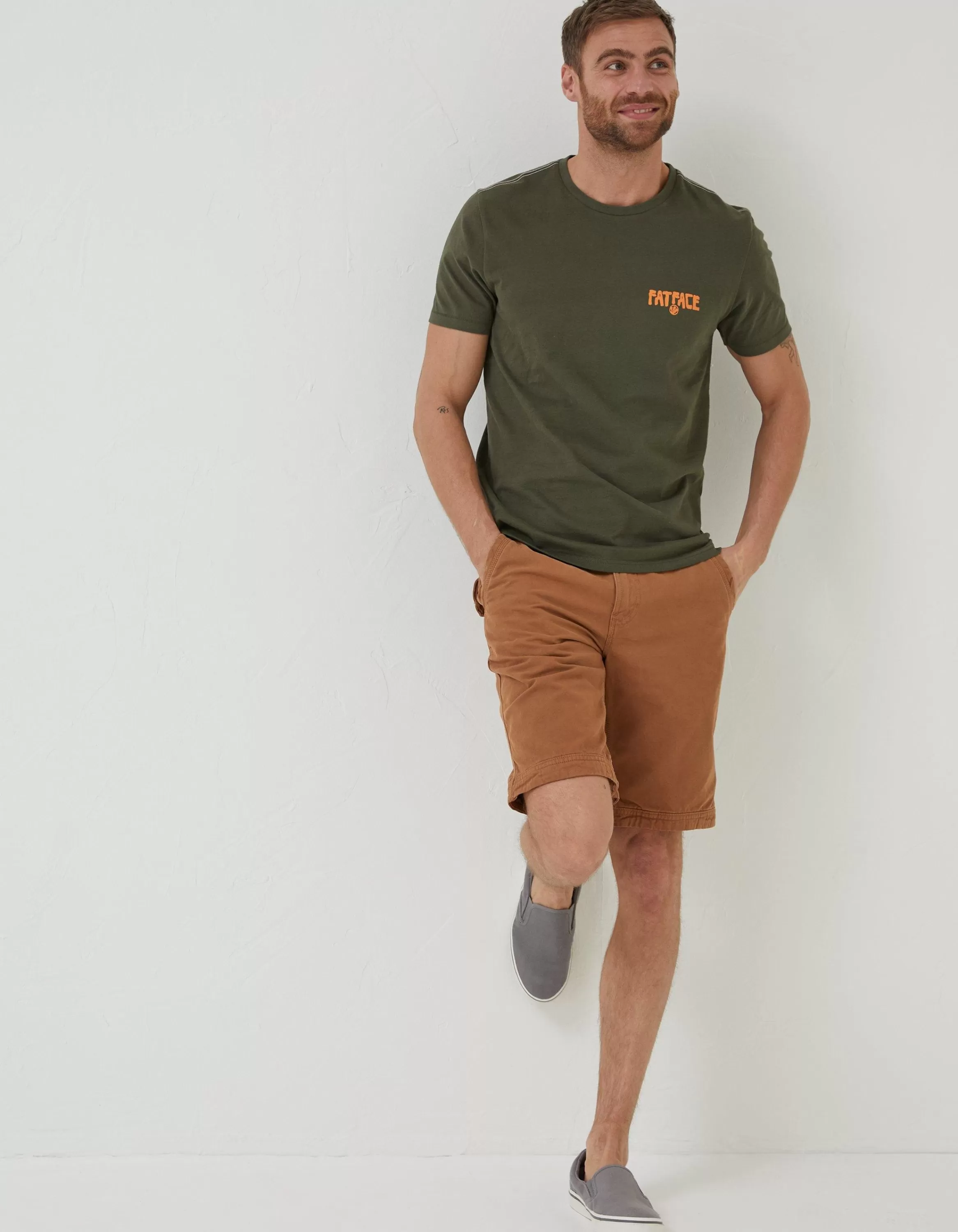 Sale FatFace Surf Comp T-Shirt Khaki Green