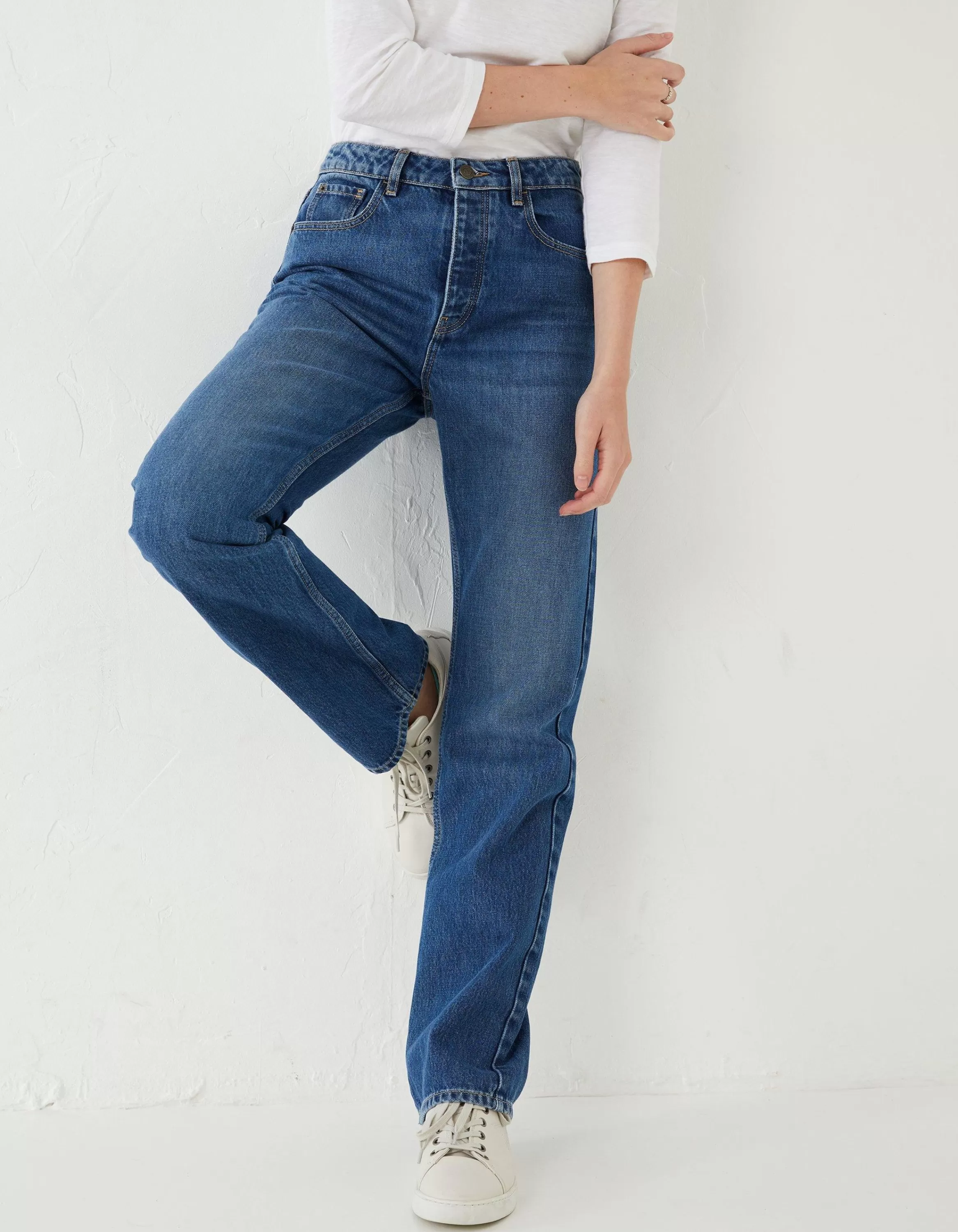 New FatFace Sutton Straight Leg Jeans Mid Blue