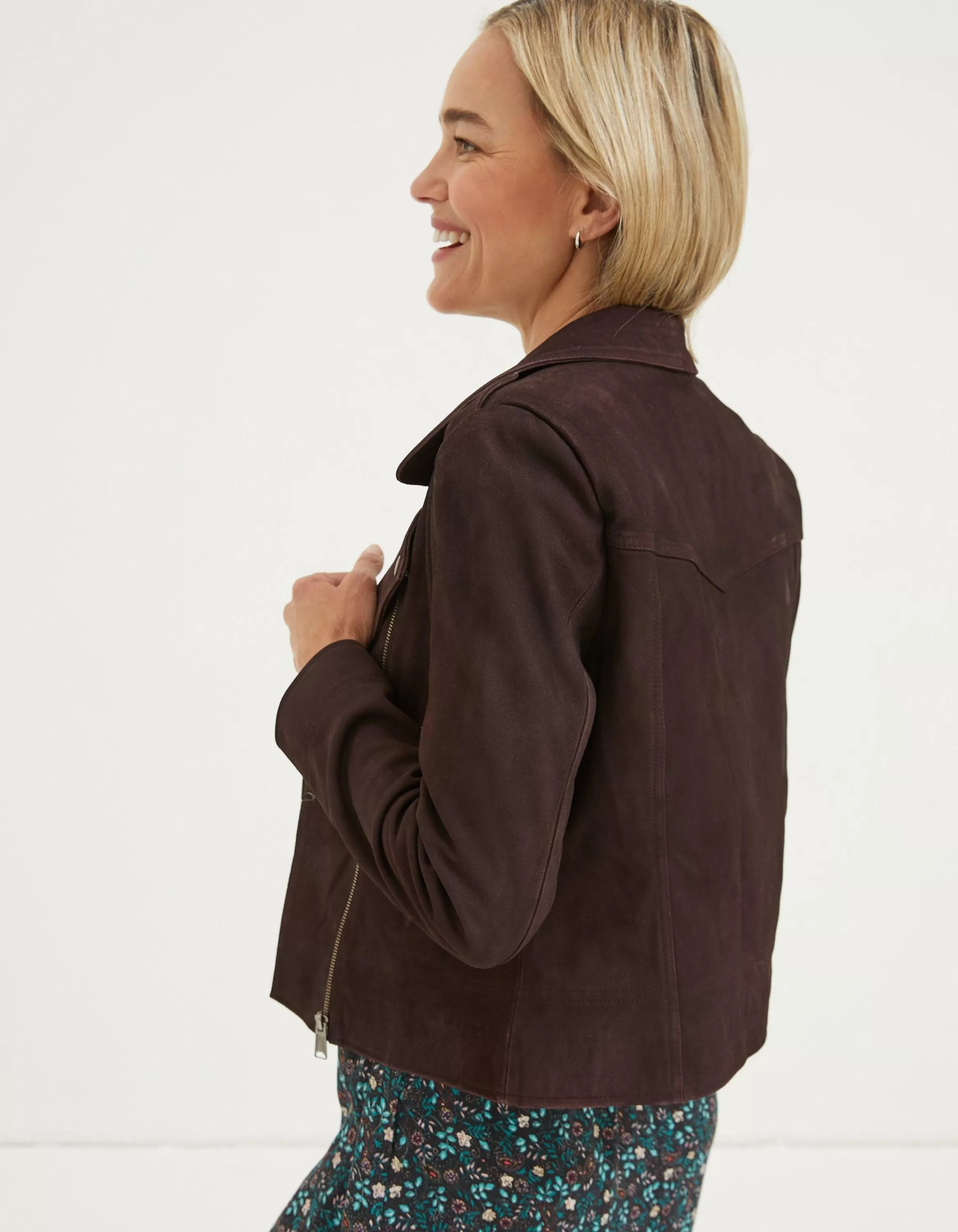 Fashion FatFace Suzie Suede Biker Jacket Purple