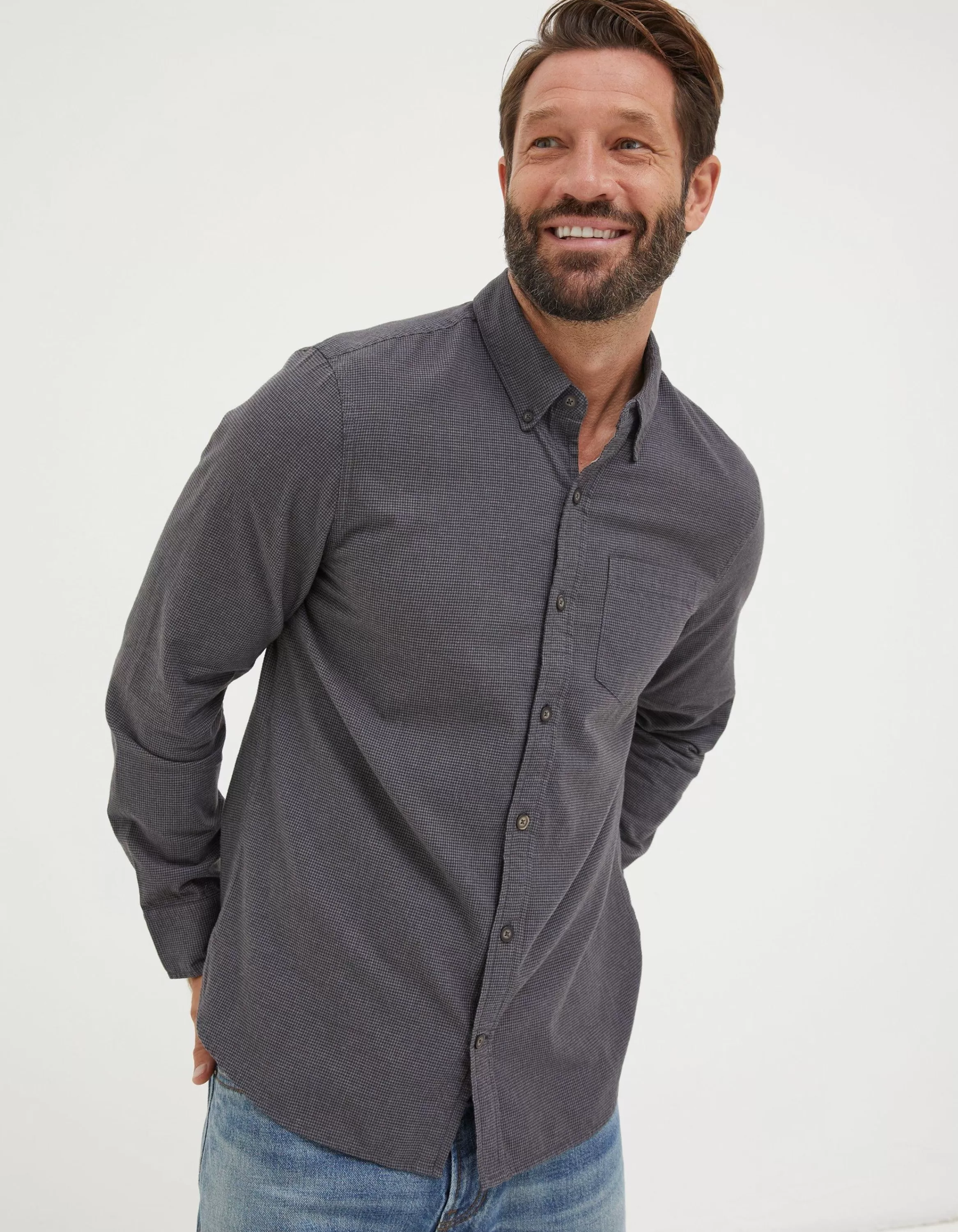 Sale FatFace Tadlow Puppytooth Shirt Dark Grey