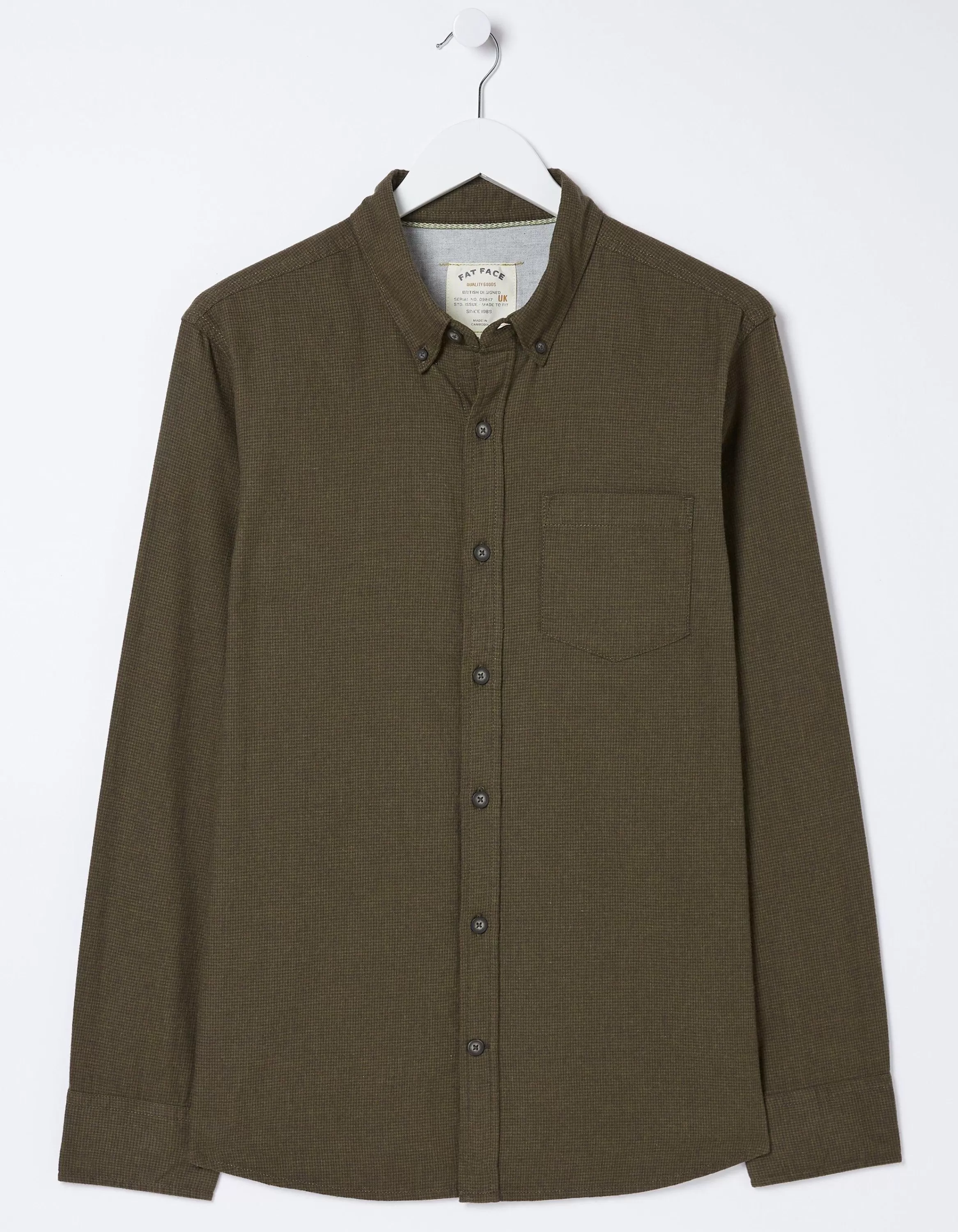 Sale FatFace Tadlow Puppytooth Shirt Olive Green