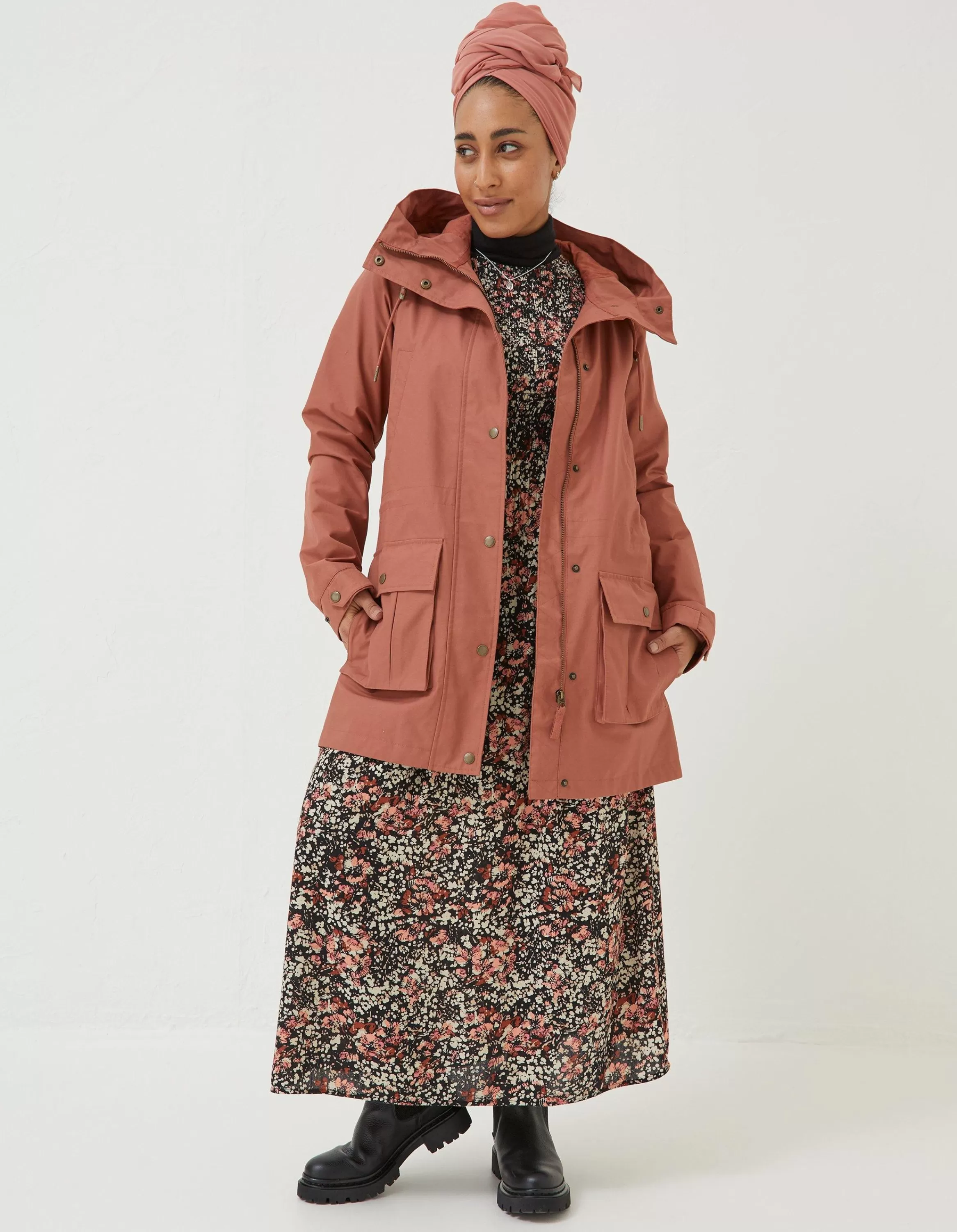 Discount FatFace Taylor Waterproof Jacket Rust Brown