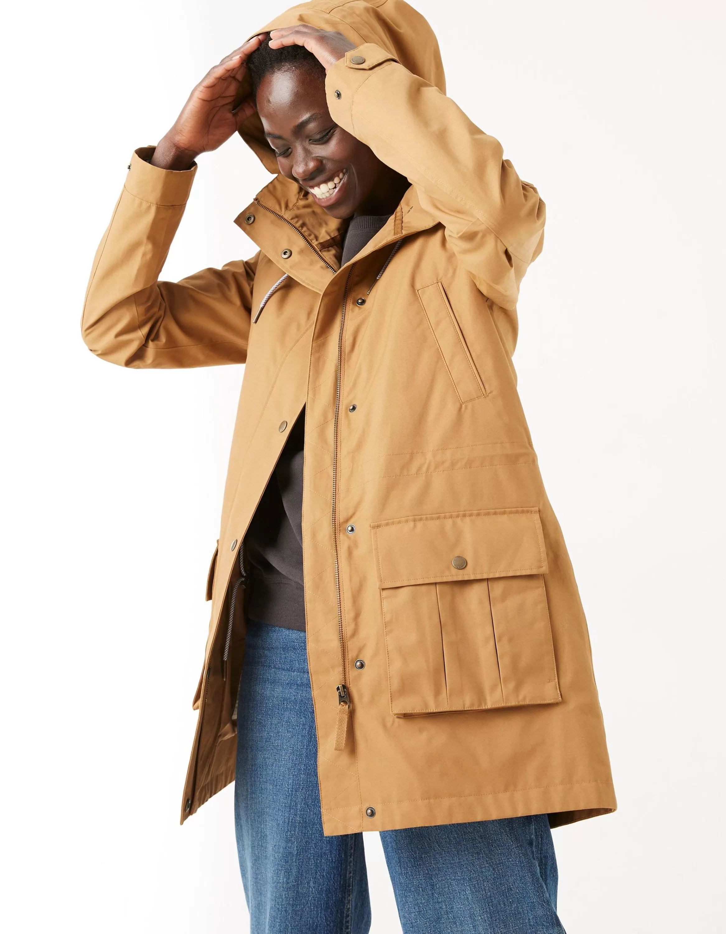 Hot FatFace Taylor Waterproof Jacket Tan Yellow