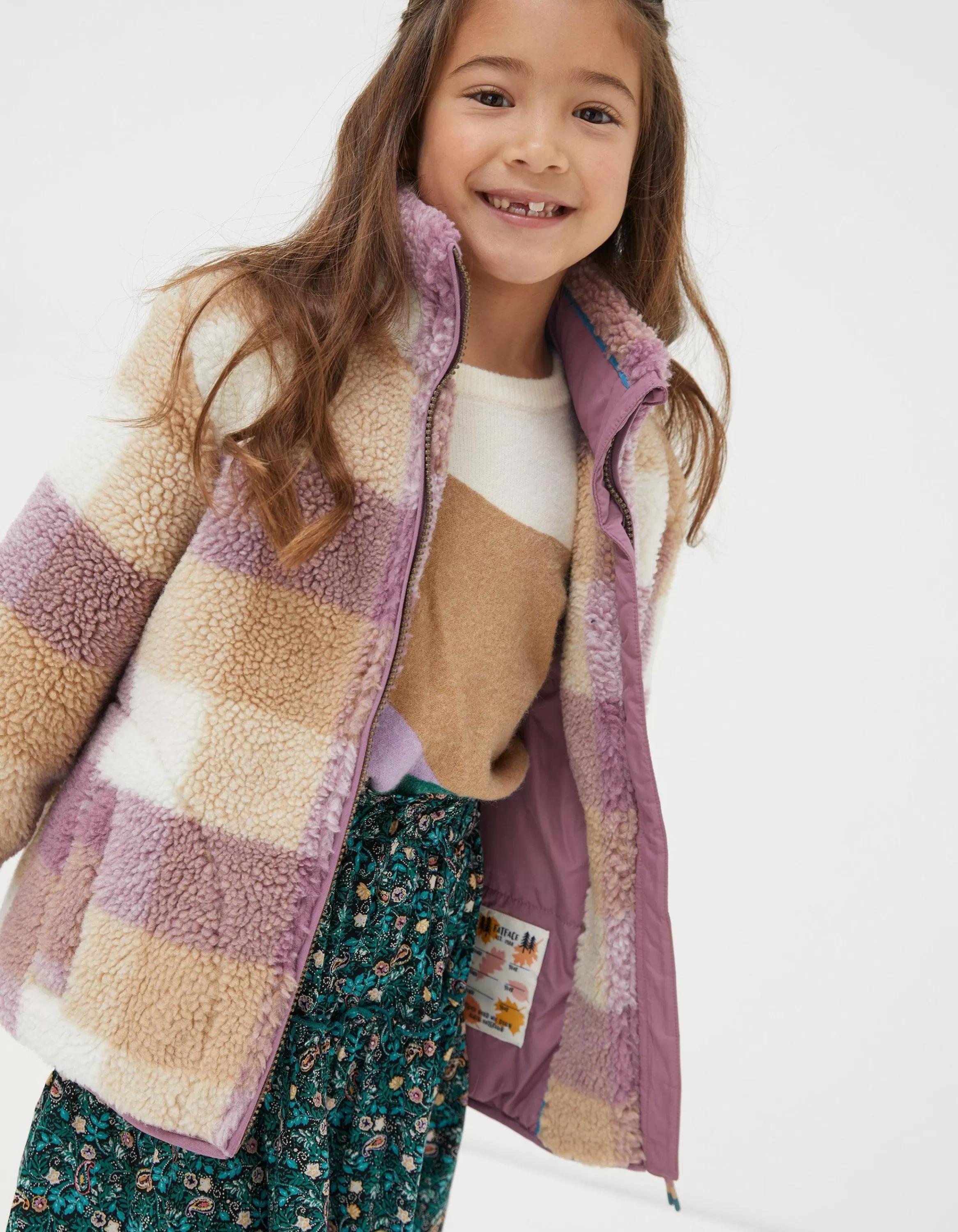 Cheap FatFace Teddy Check Coat Lilac