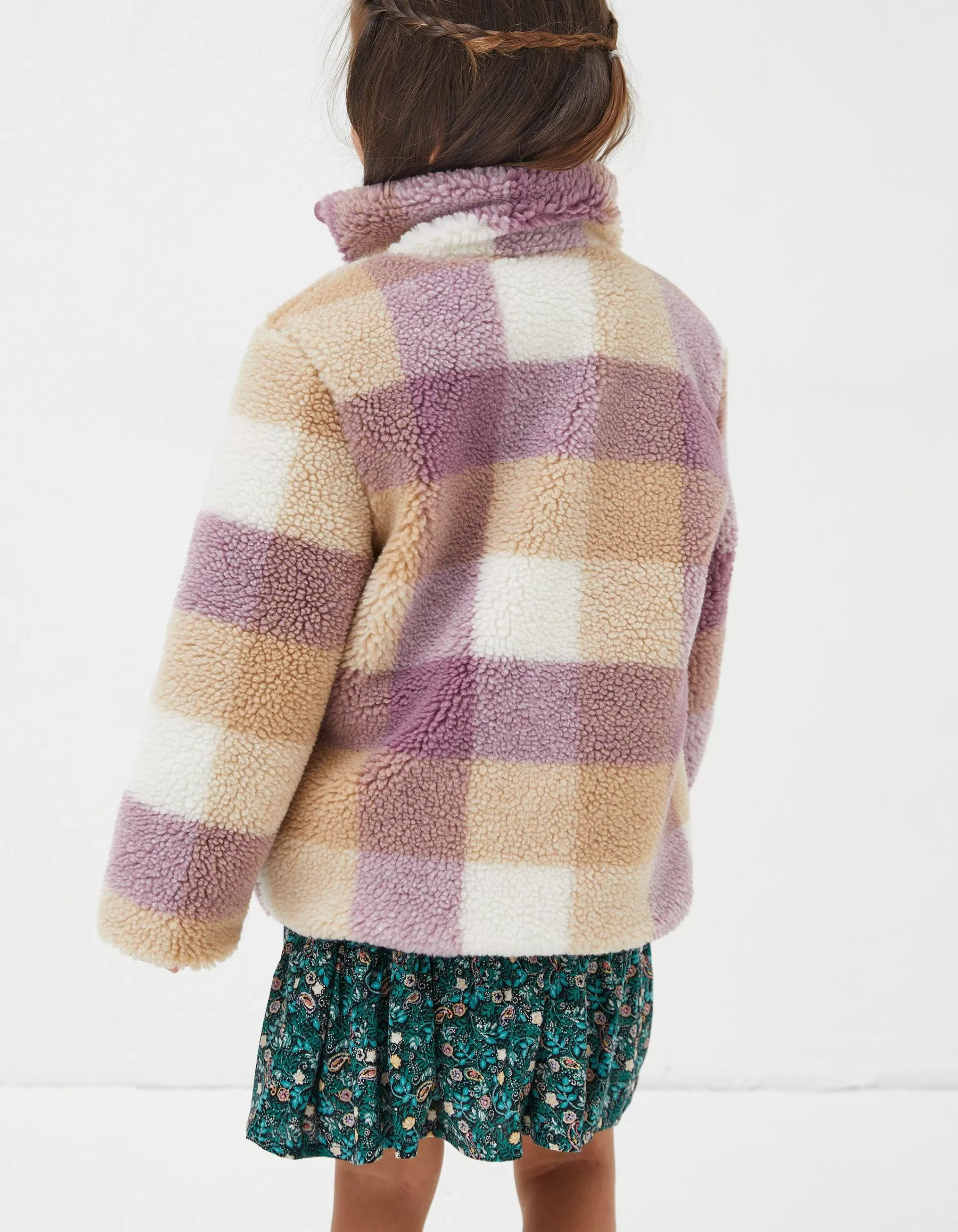 Cheap FatFace Teddy Check Coat Lilac