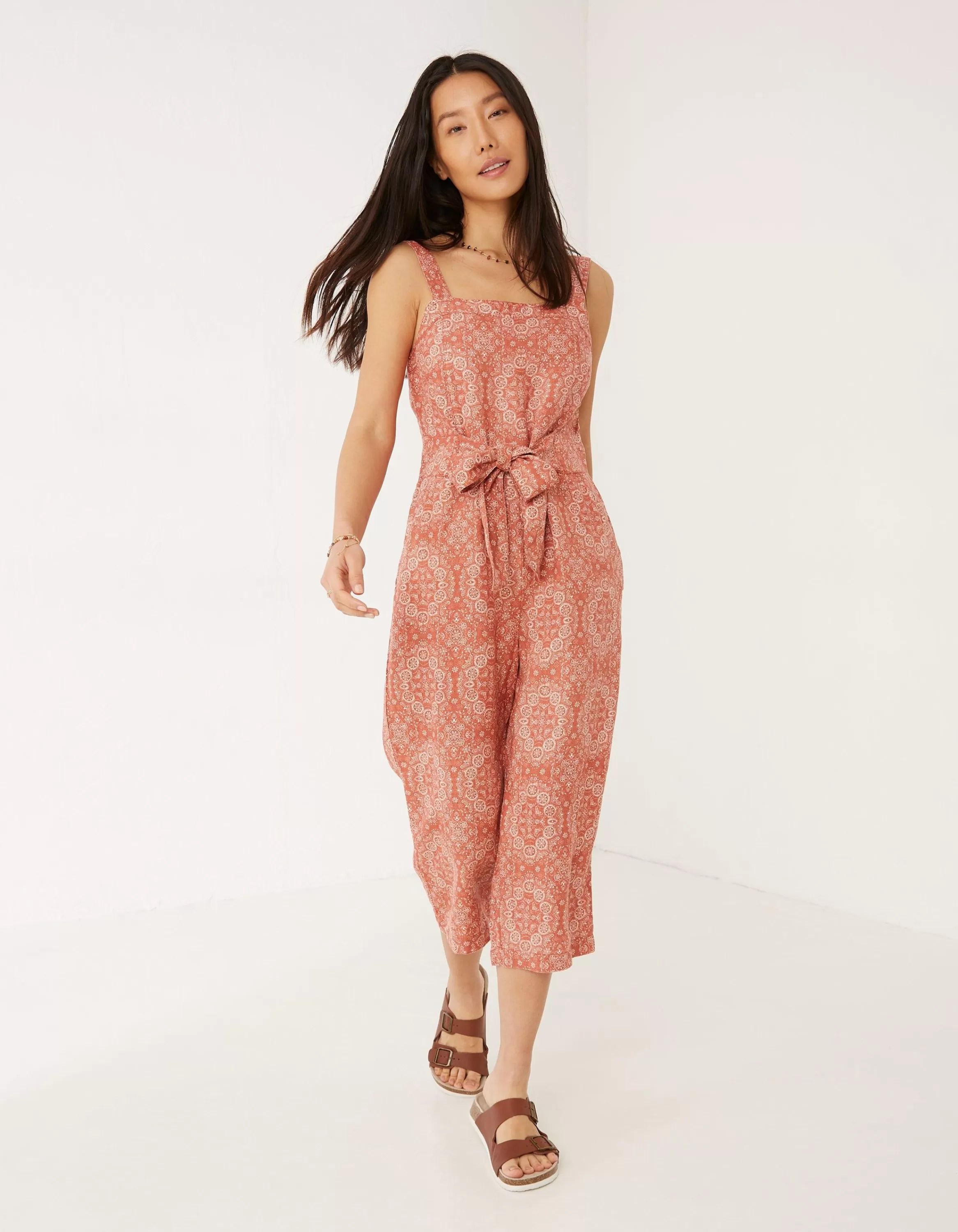 New FatFace Terra Linen Blend Jumpsuit Mid Orange