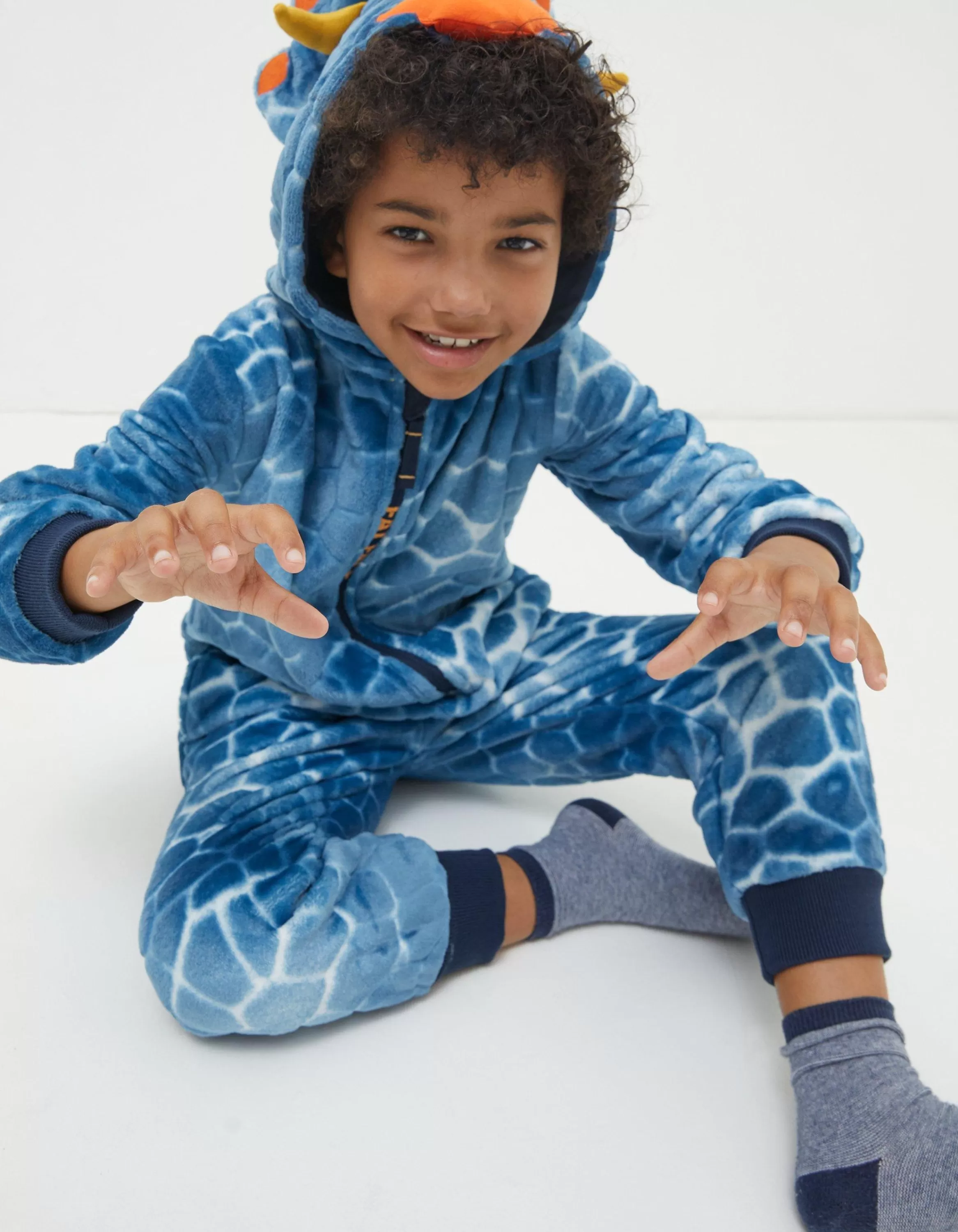 Hot FatFace Terry Dinosaur Onesie Blue