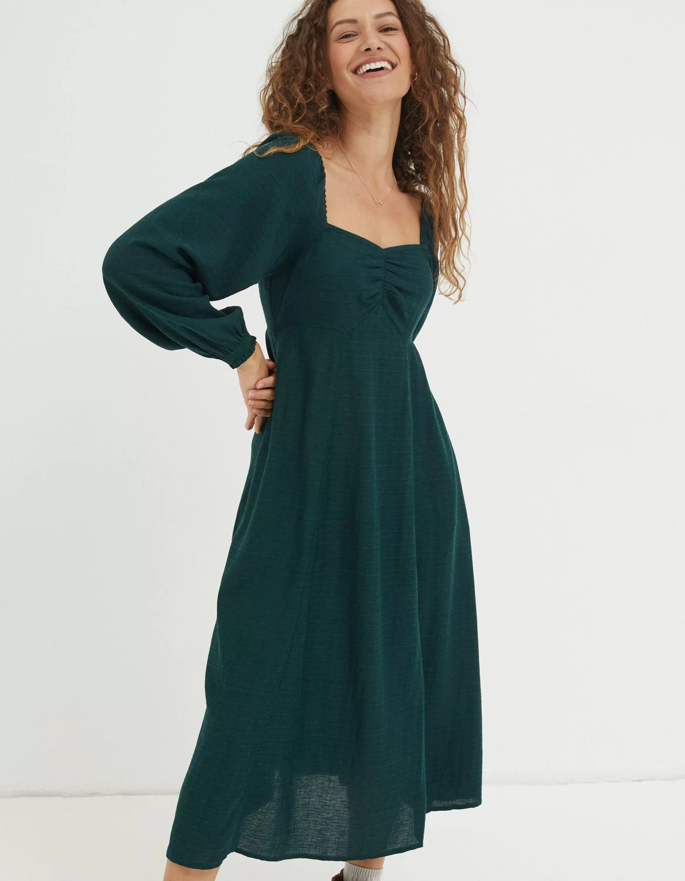 Best Sale FatFace Tessa Midi Dress Dark Teal Green