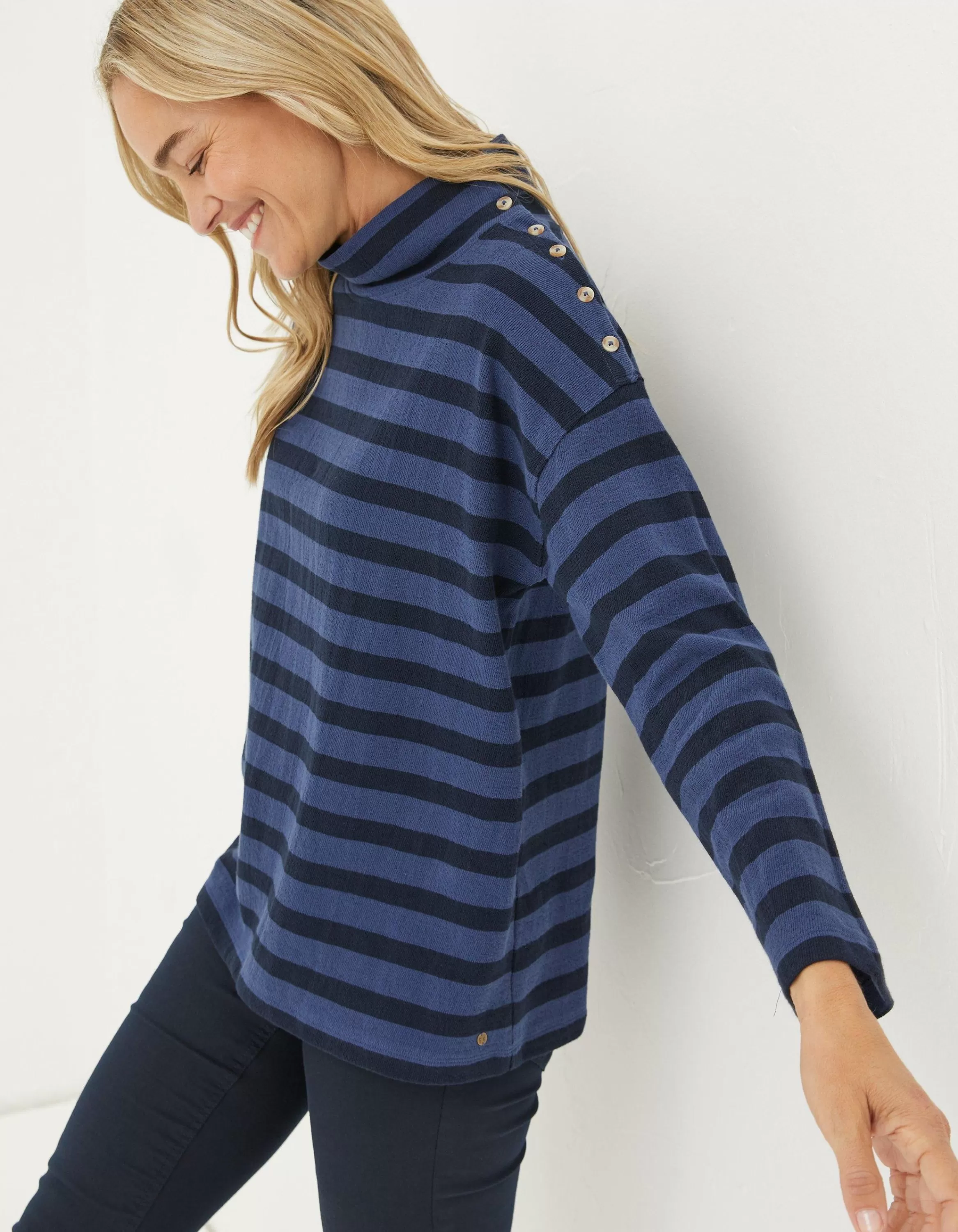 Shop FatFace Thayer Funnel Stripe Sweatshirt Washed Blue