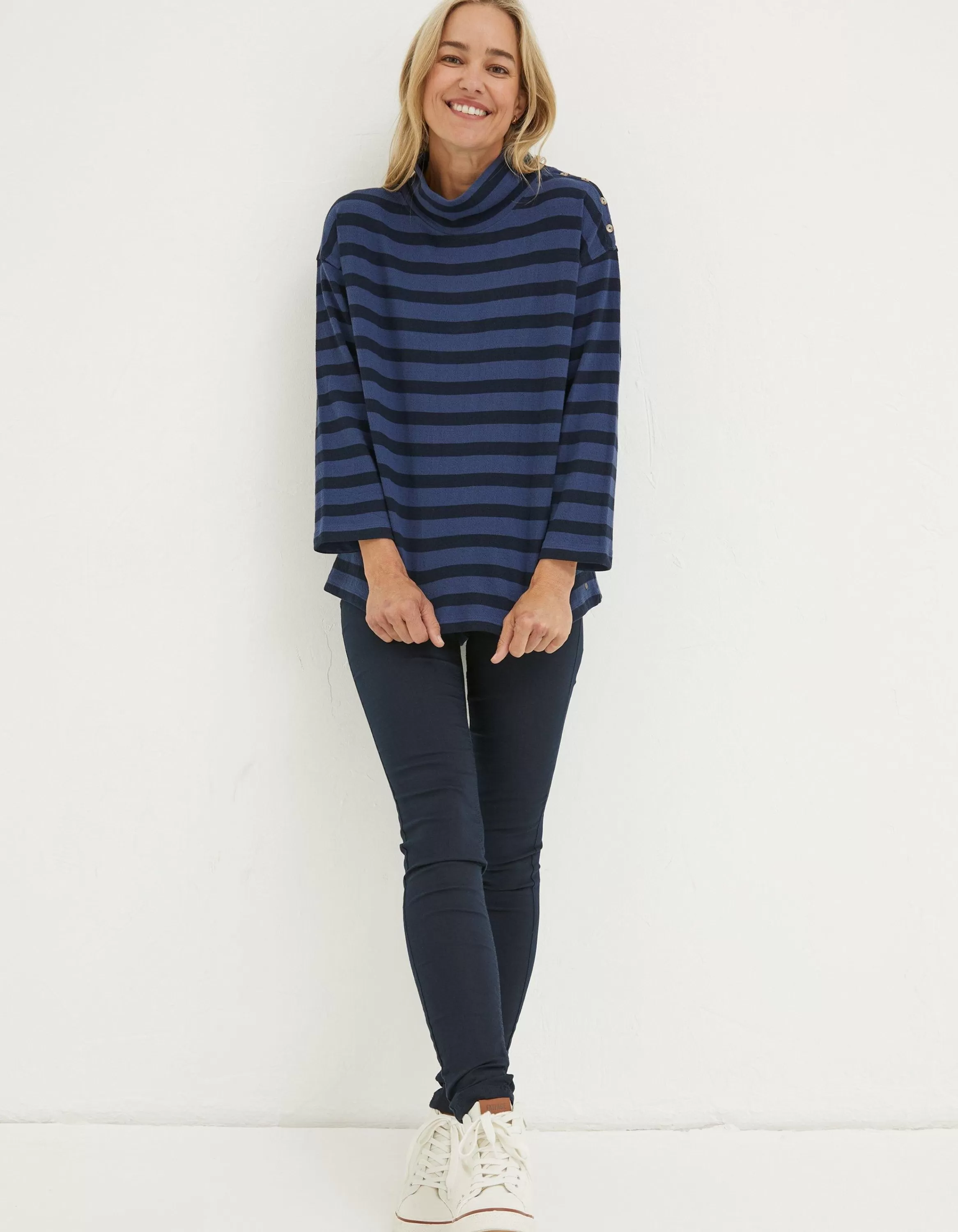 Shop FatFace Thayer Funnel Stripe Sweatshirt Washed Blue