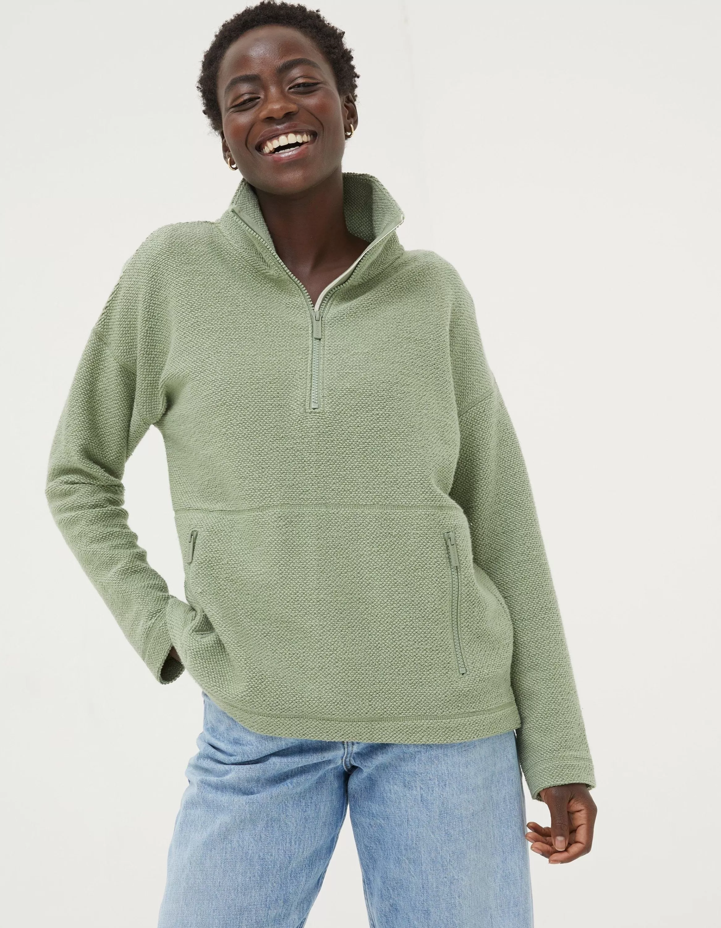 Online FatFace Thea Half Neck Sweatshirt Sage Green