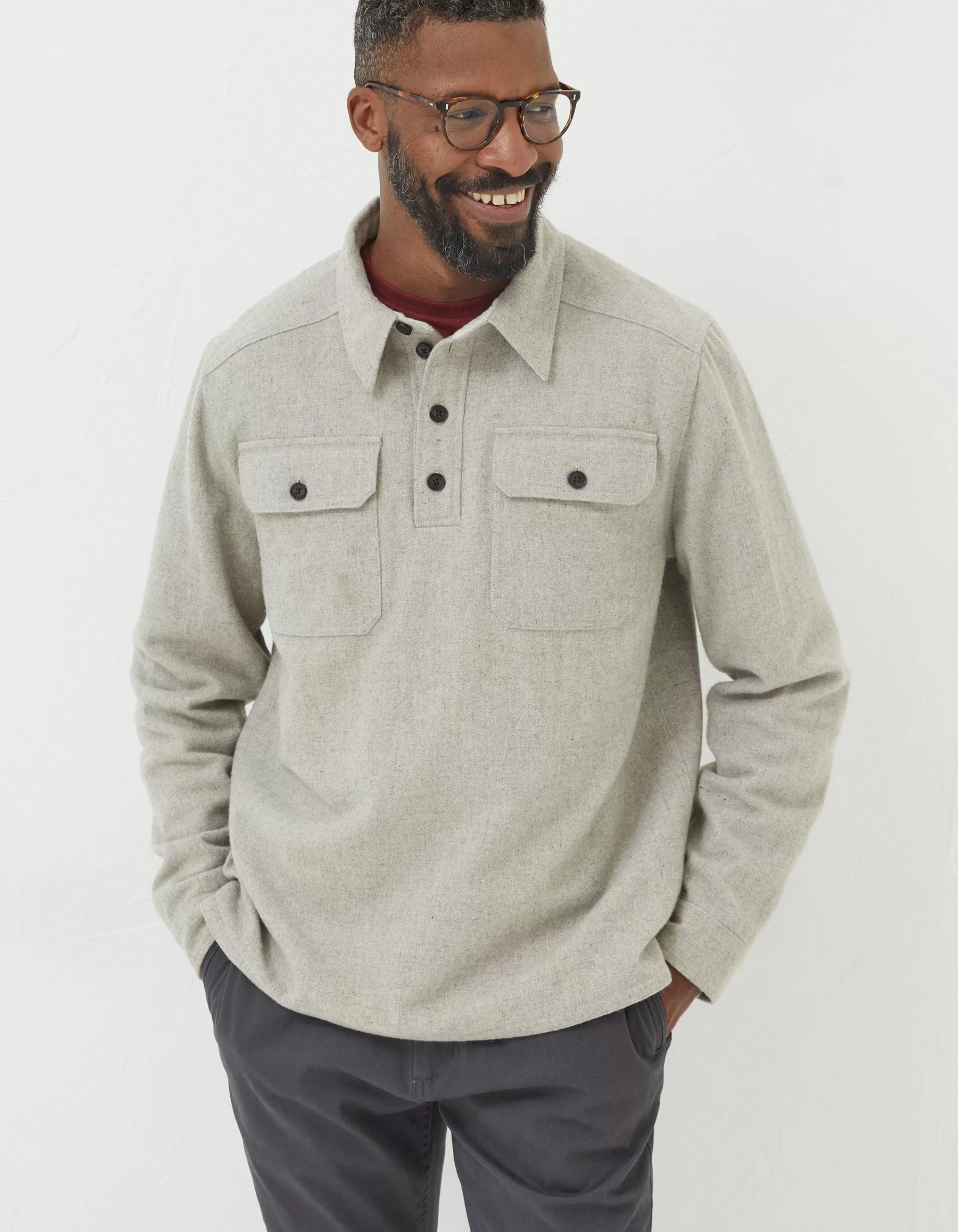 Clearance FatFace Thompson Smock Shirt Grey Marl