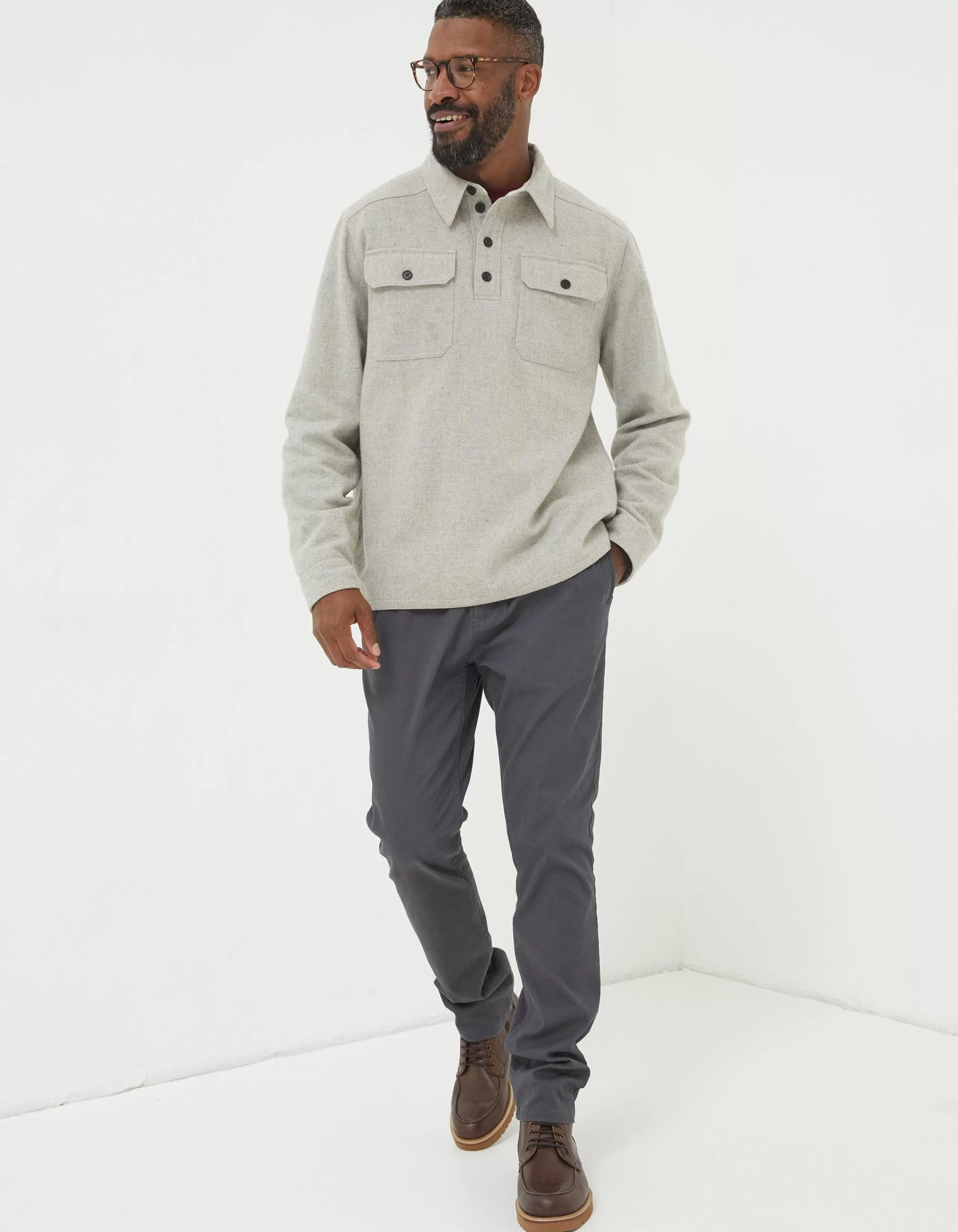 Clearance FatFace Thompson Smock Shirt Grey Marl