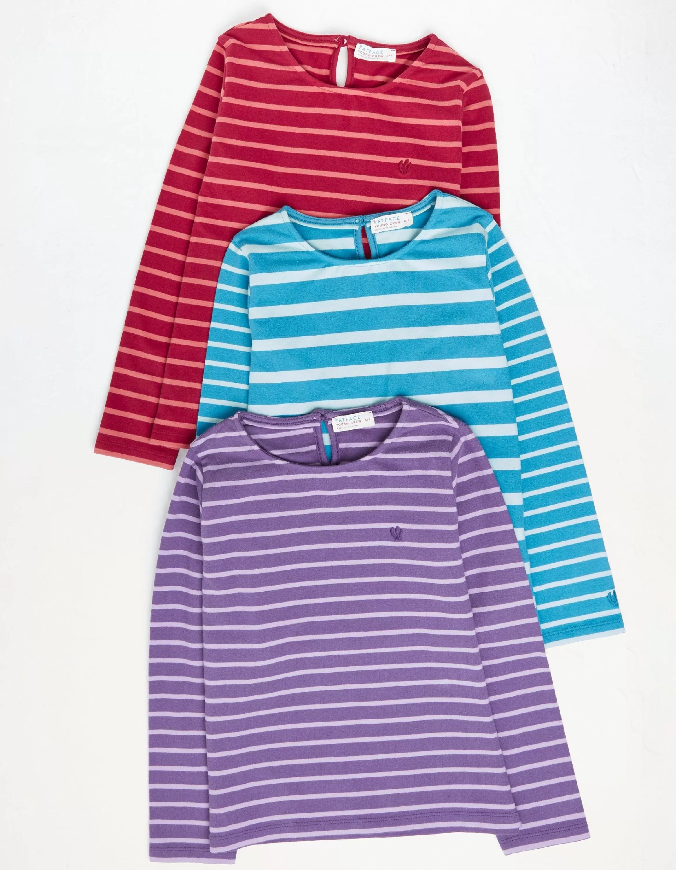 Shop FatFace Three Pack Stripe T-Shirts Berry Pink