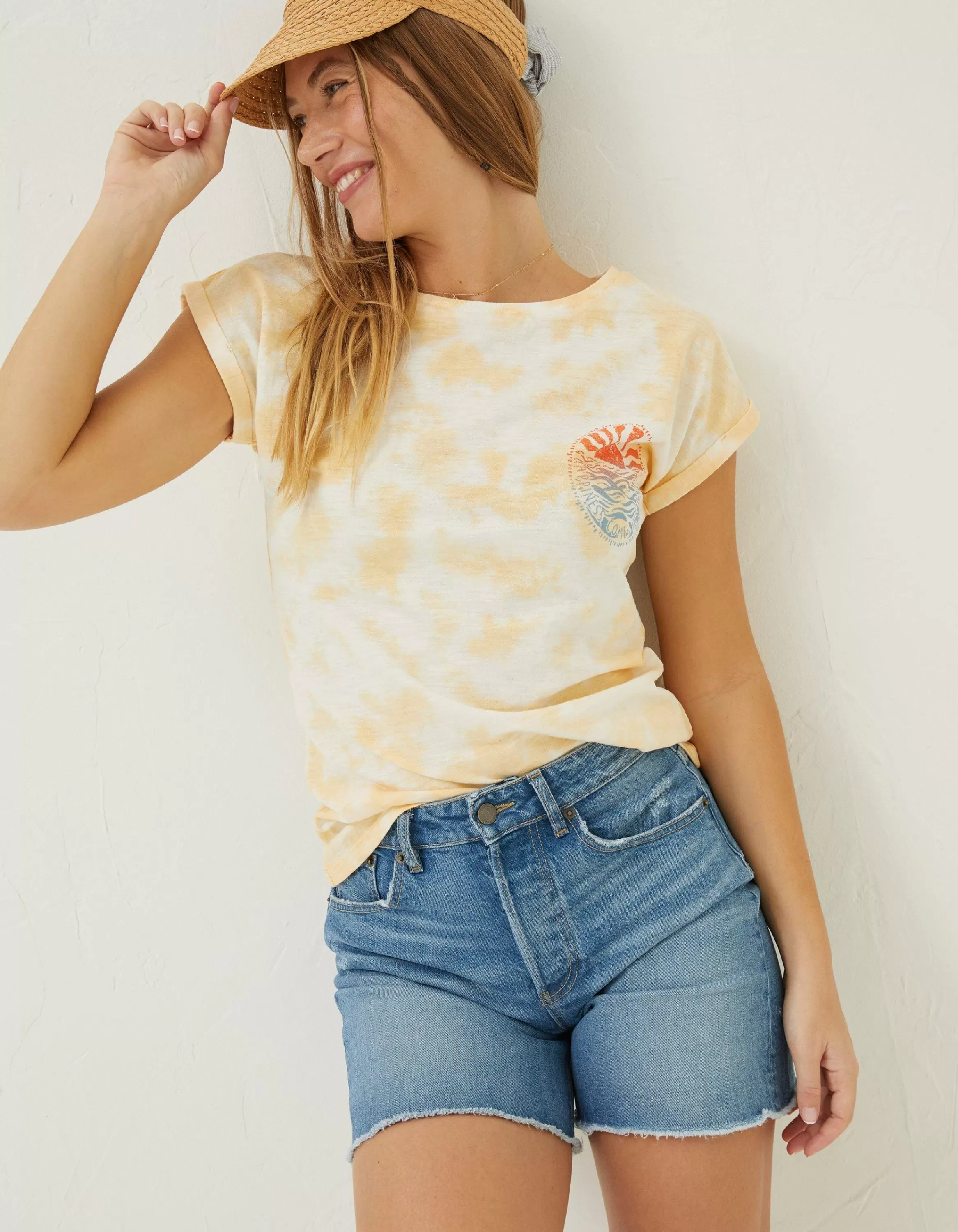 Best Sale FatFace Tie Dye Happiness T-Shirt Ivory