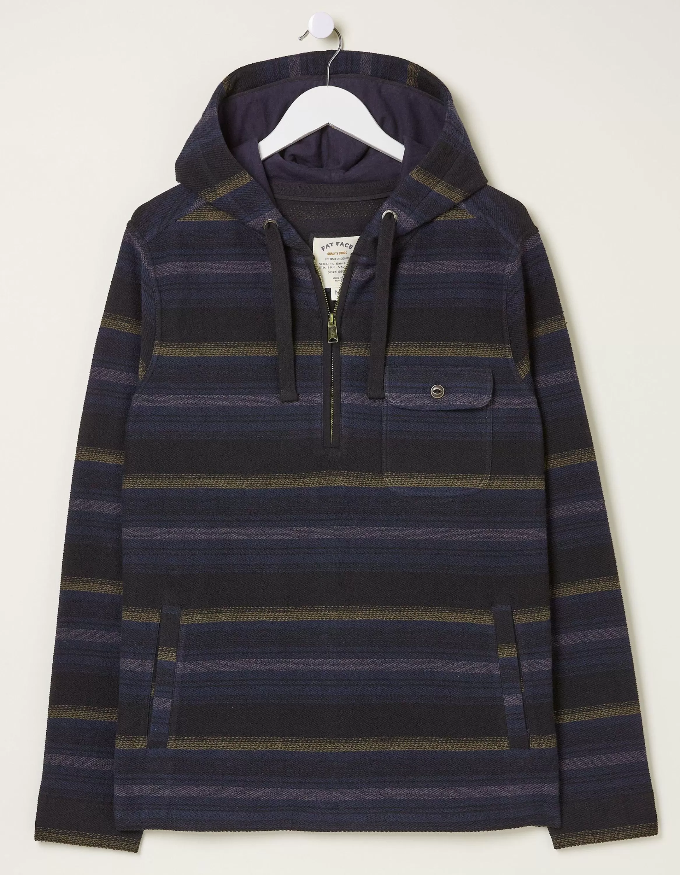 Fashion FatFace Trescowe Stripe Half Zip Hoodie Navy