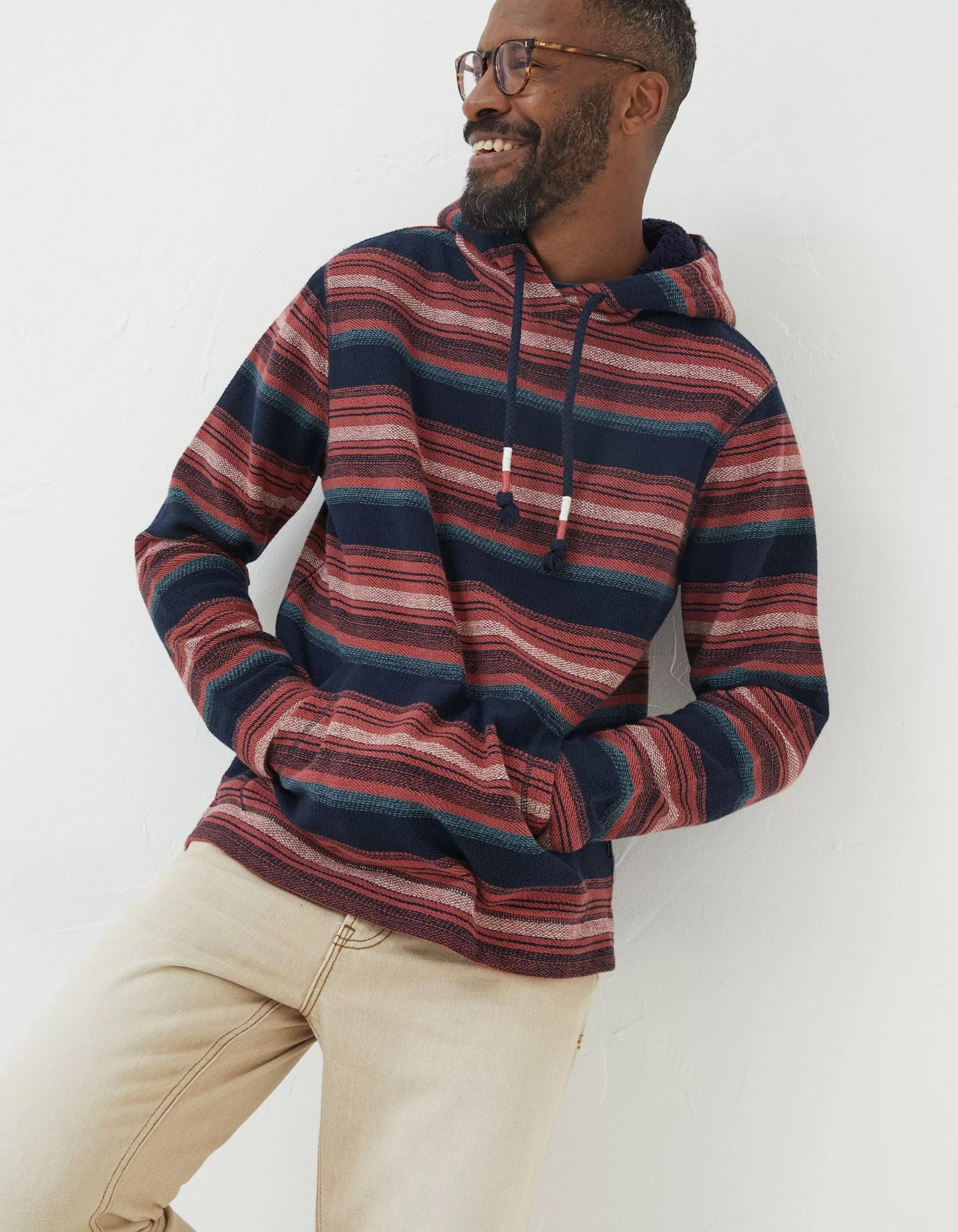 Cheap FatFace Trescowe Stripe Hoodie Plum